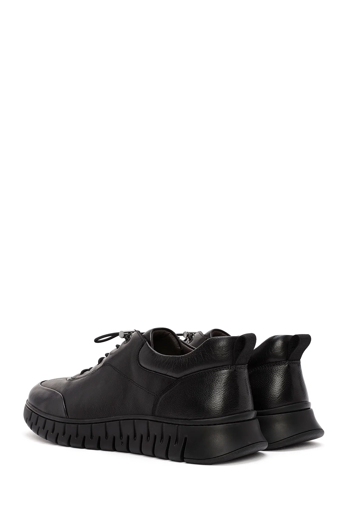 Erkek Siyah Bağcıklı Deri Casual Sneaker - Image 5