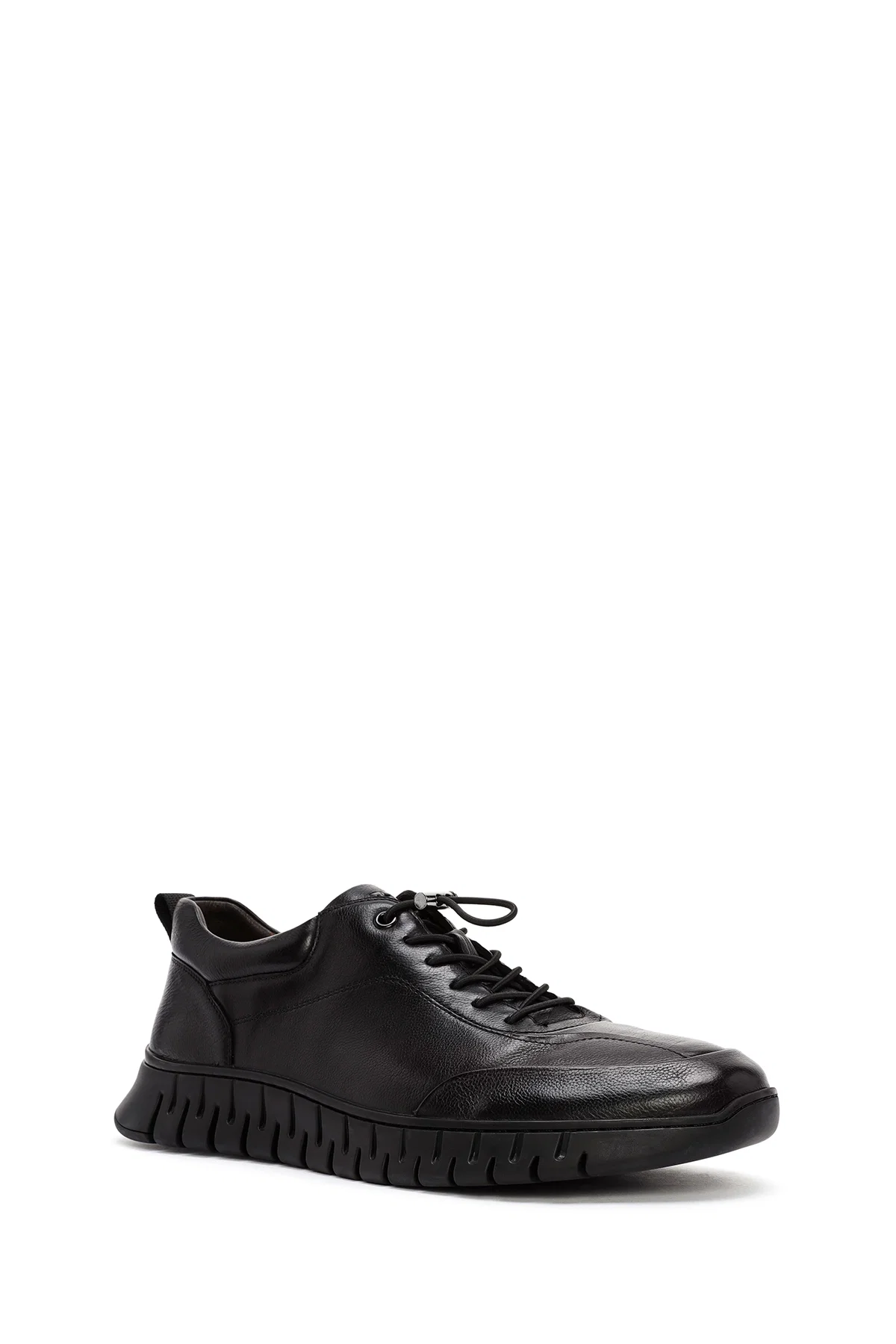 Erkek Siyah Bağcıklı Deri Casual Sneaker - Image 6