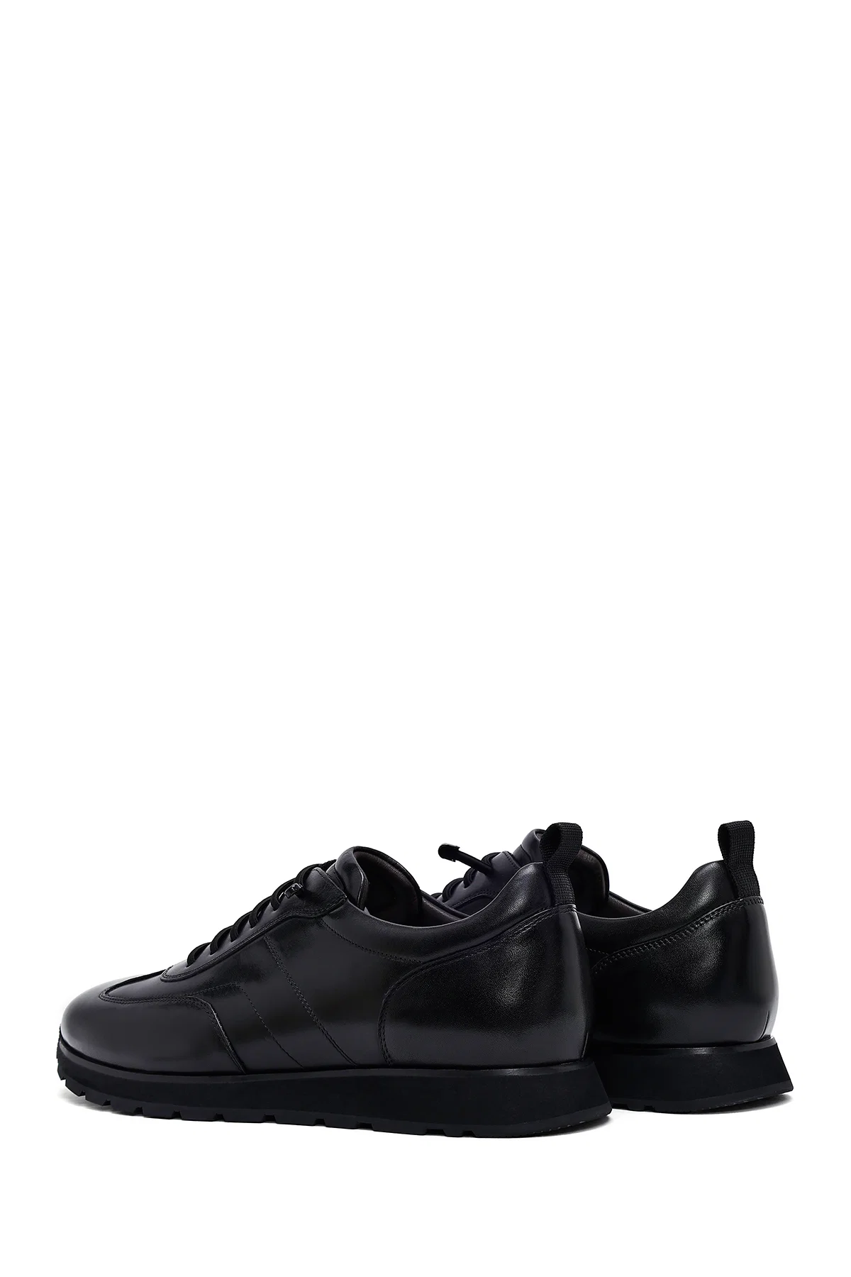 Erkek Siyah Bağcıklı Deri Casual Sneaker - Image 5
