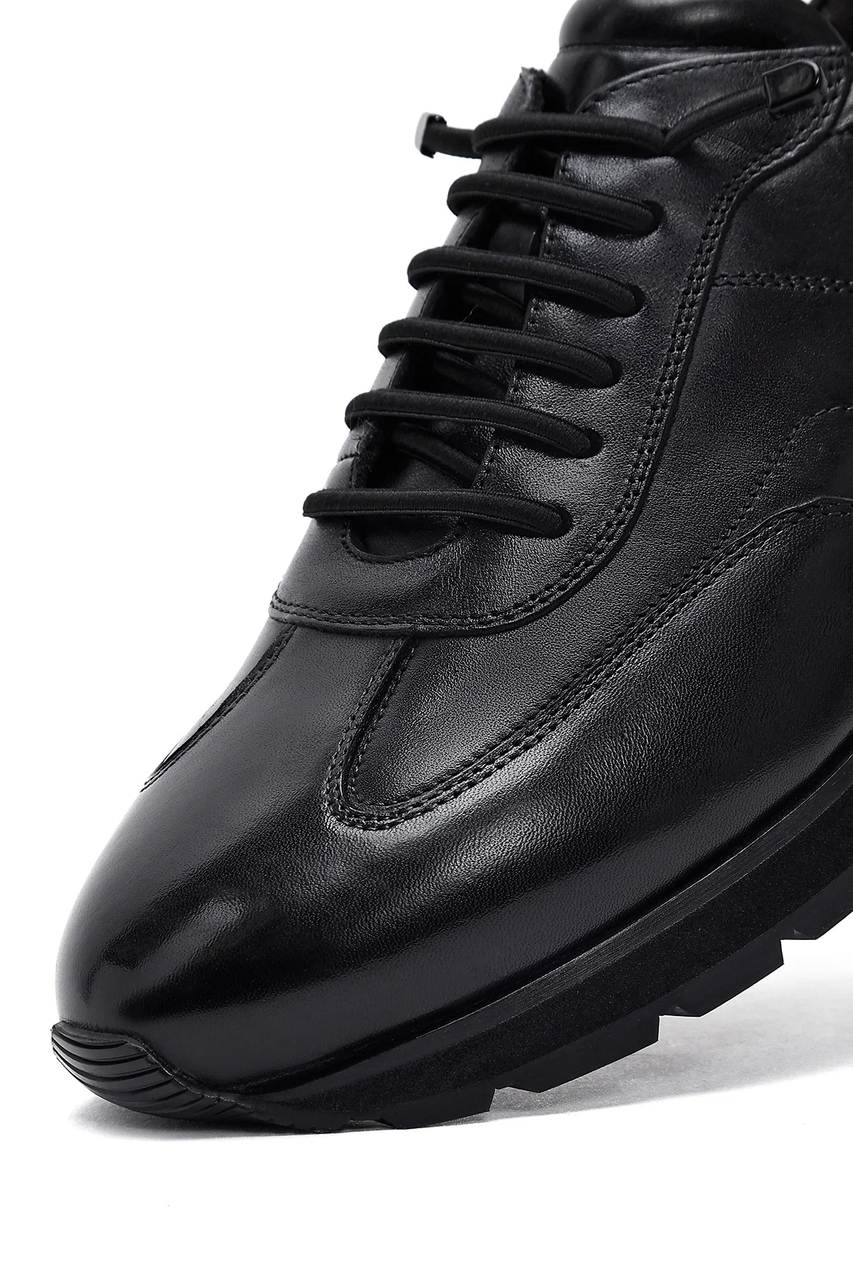 Erkek Siyah Bağcıklı Deri Casual Sneaker - Image 8