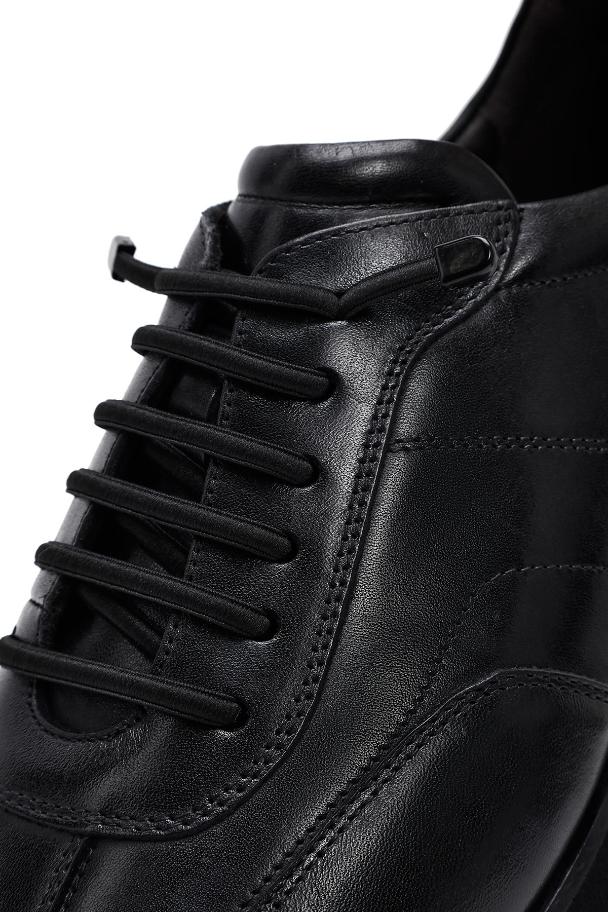 Erkek Siyah Bağcıklı Deri Casual Sneaker - Image 9