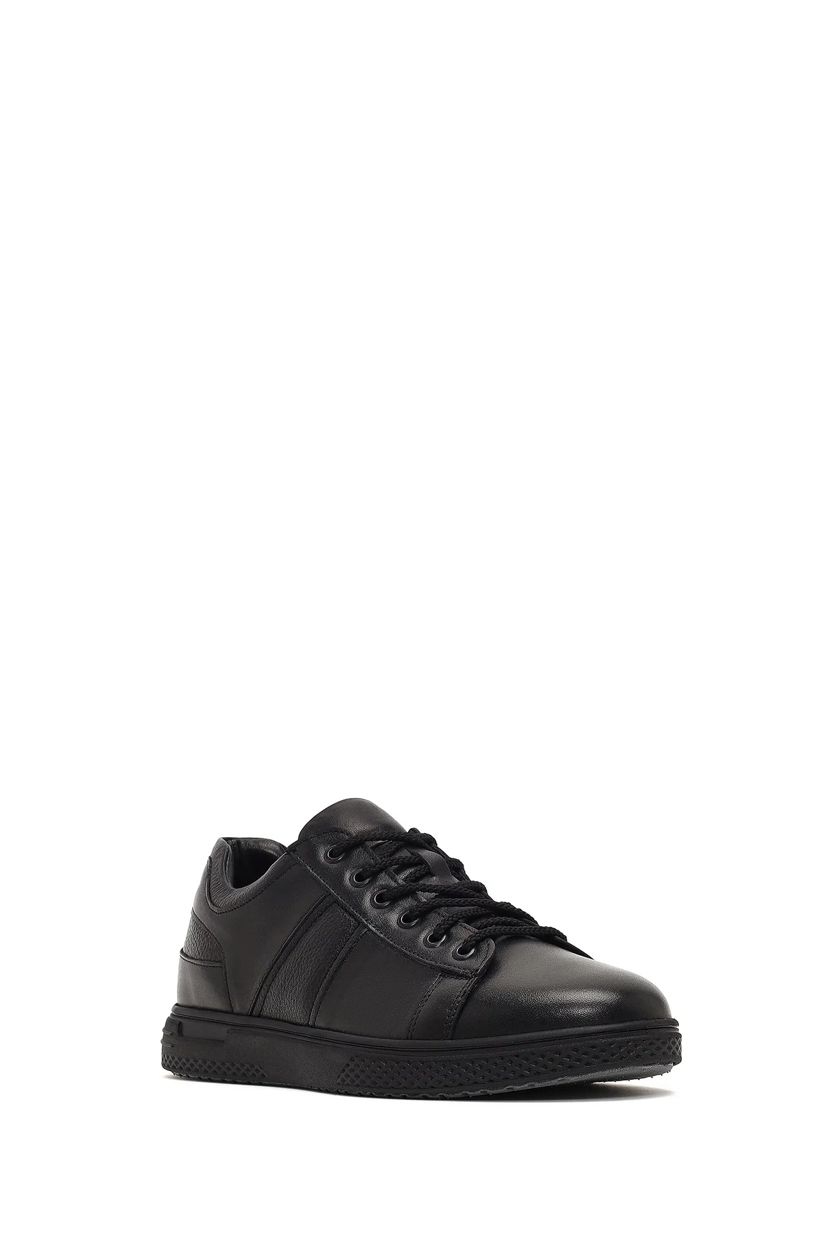 Erkek Siyah Bağcıklı Deri Casual Sneaker - Image 6