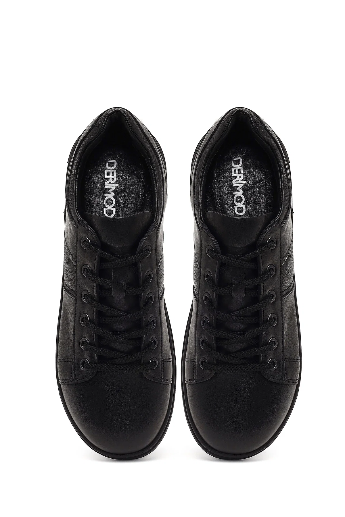 Erkek Siyah Bağcıklı Deri Casual Sneaker - Image 7