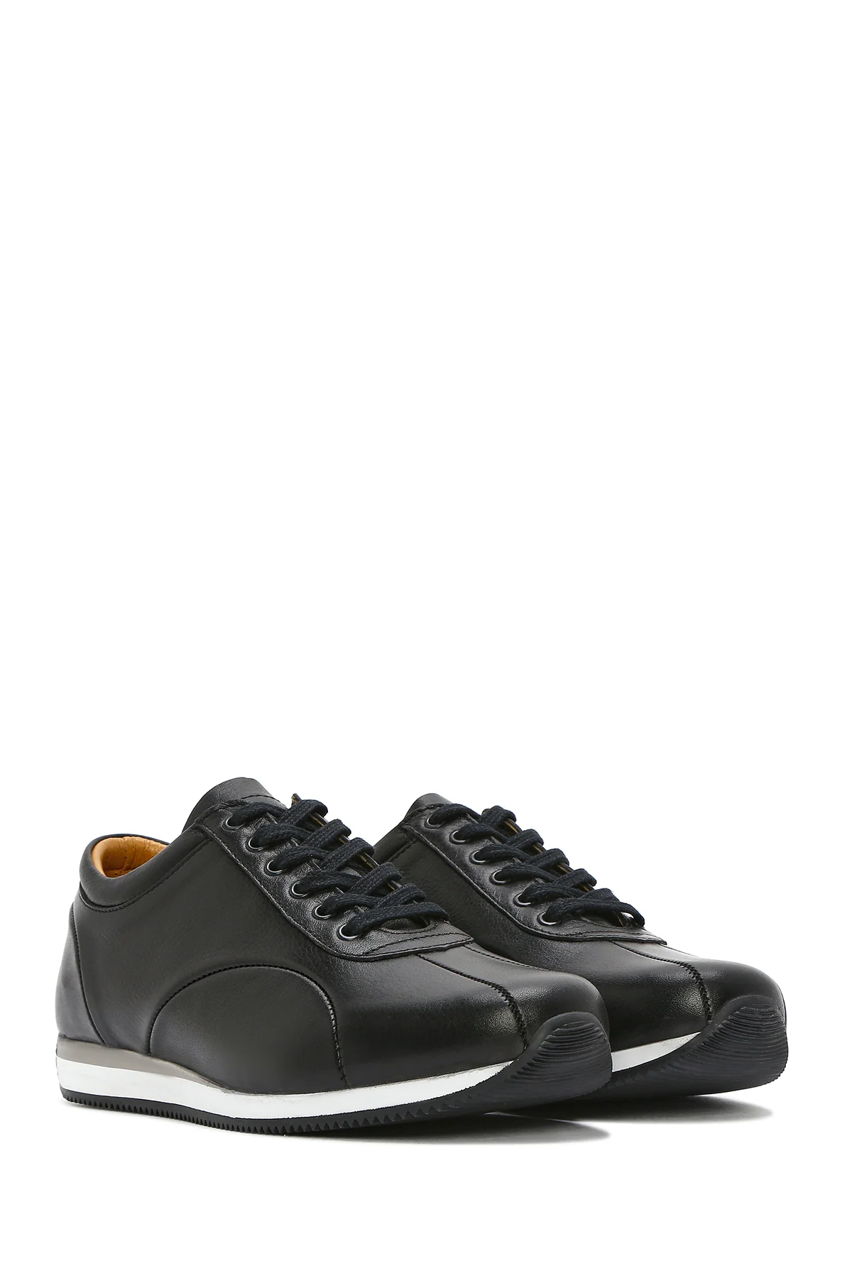Erkek Siyah Bağcıklı Deri Casual Sneaker - Image 2