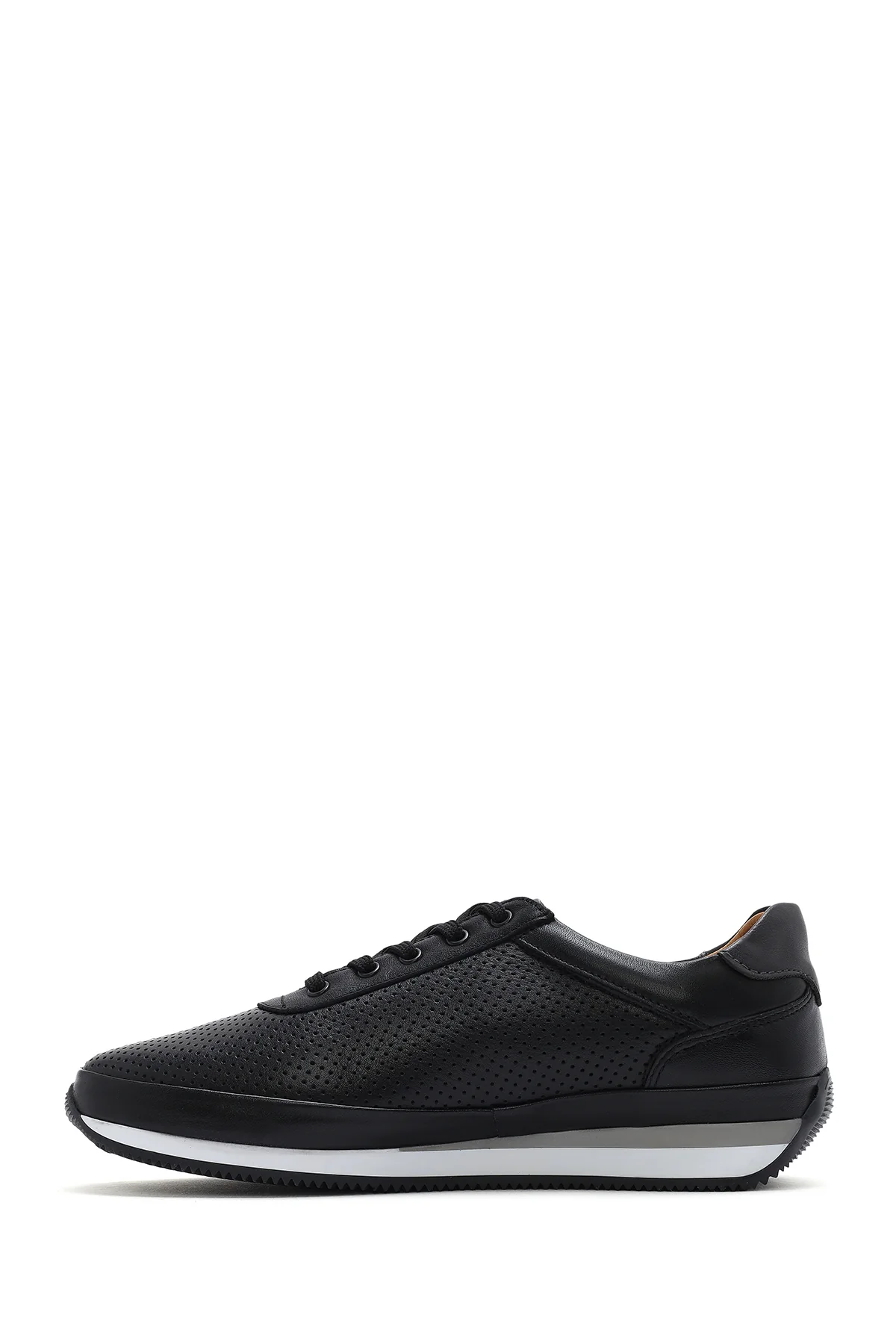 Erkek Siyah Bağcıklı Deri Casual Sneaker - Image 3