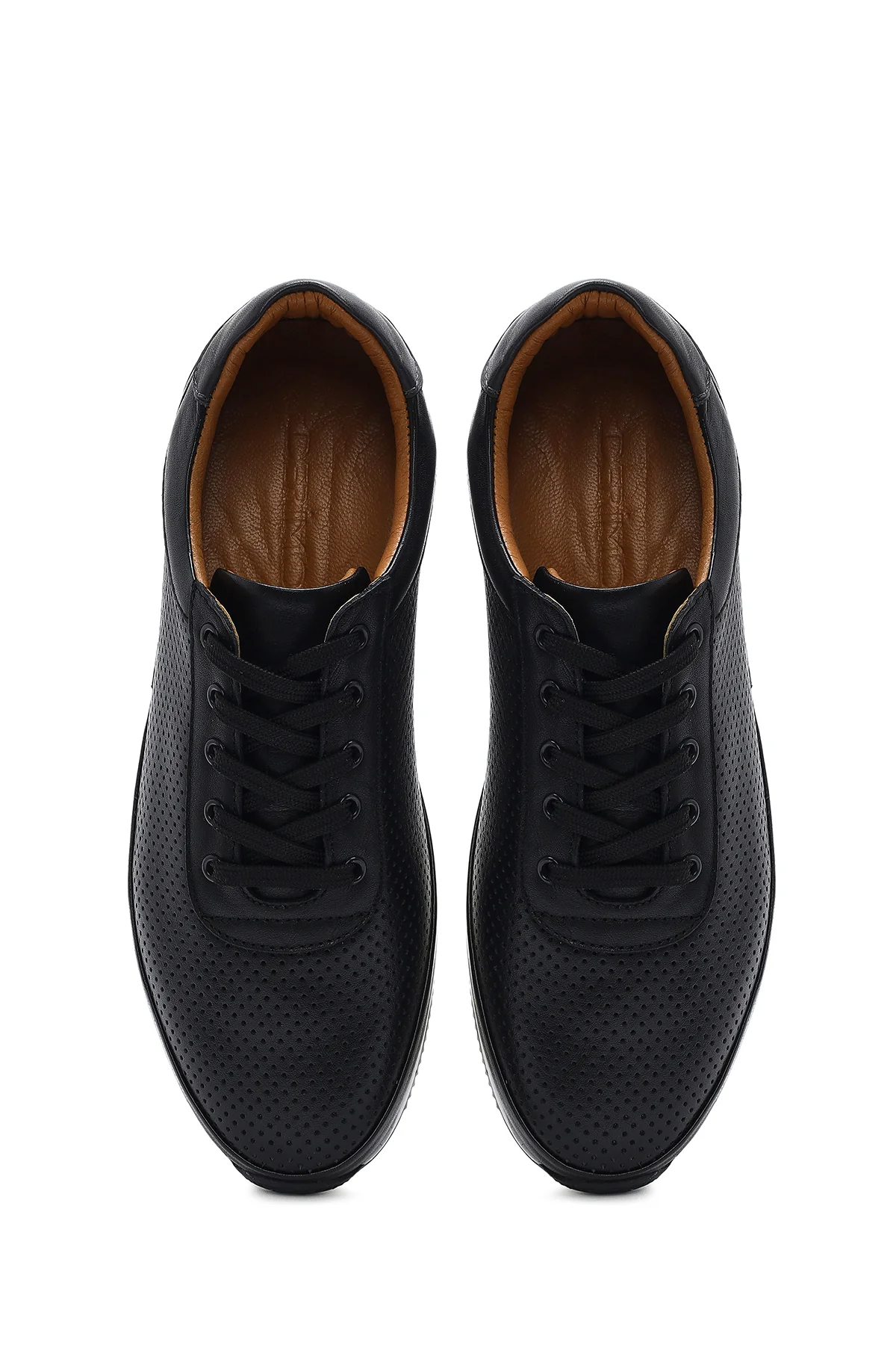 Erkek Siyah Bağcıklı Deri Casual Sneaker - Image 4
