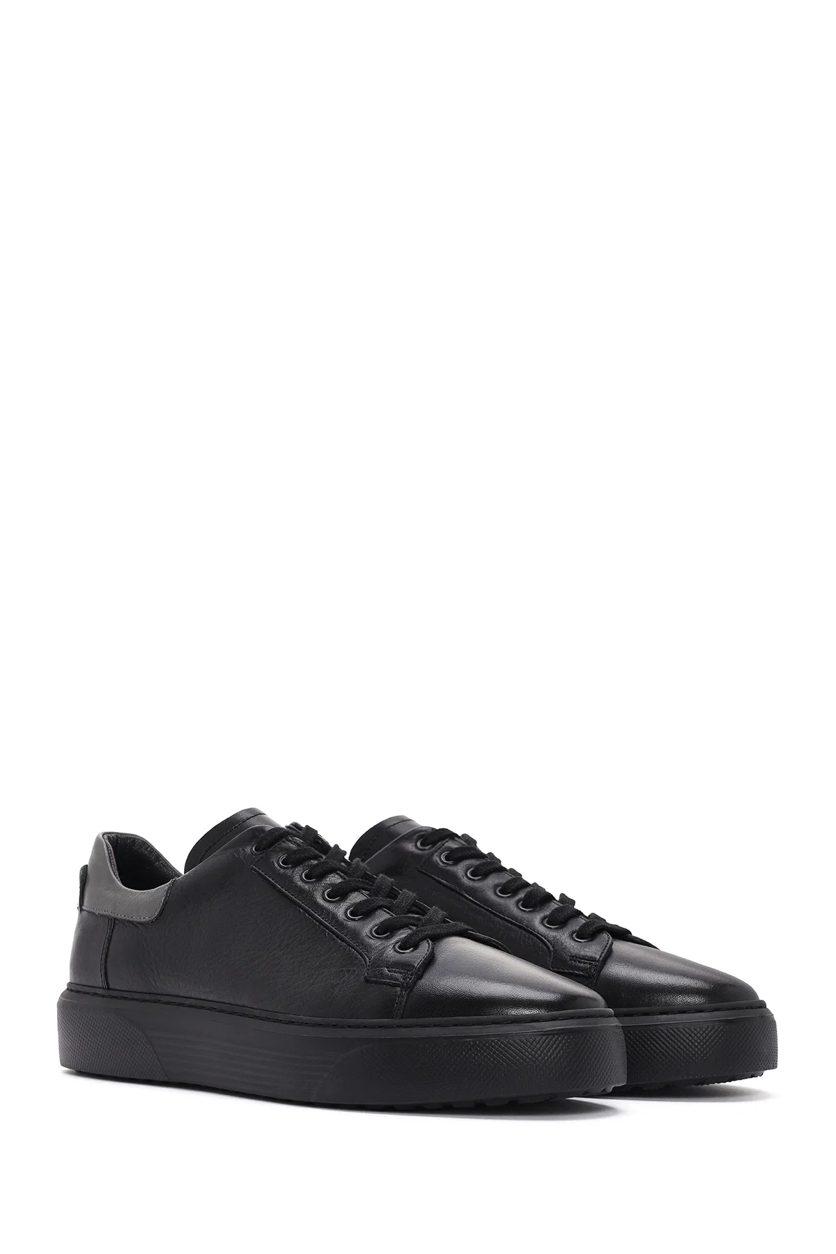 Erkek Siyah Bağcıklı Deri Sneaker - Image 3