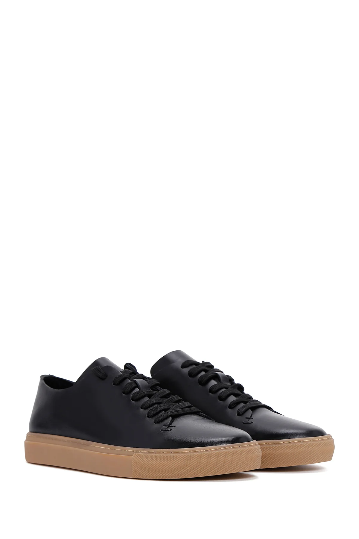 Erkek Siyah Bağcıklı Deri Sneaker - Image 3