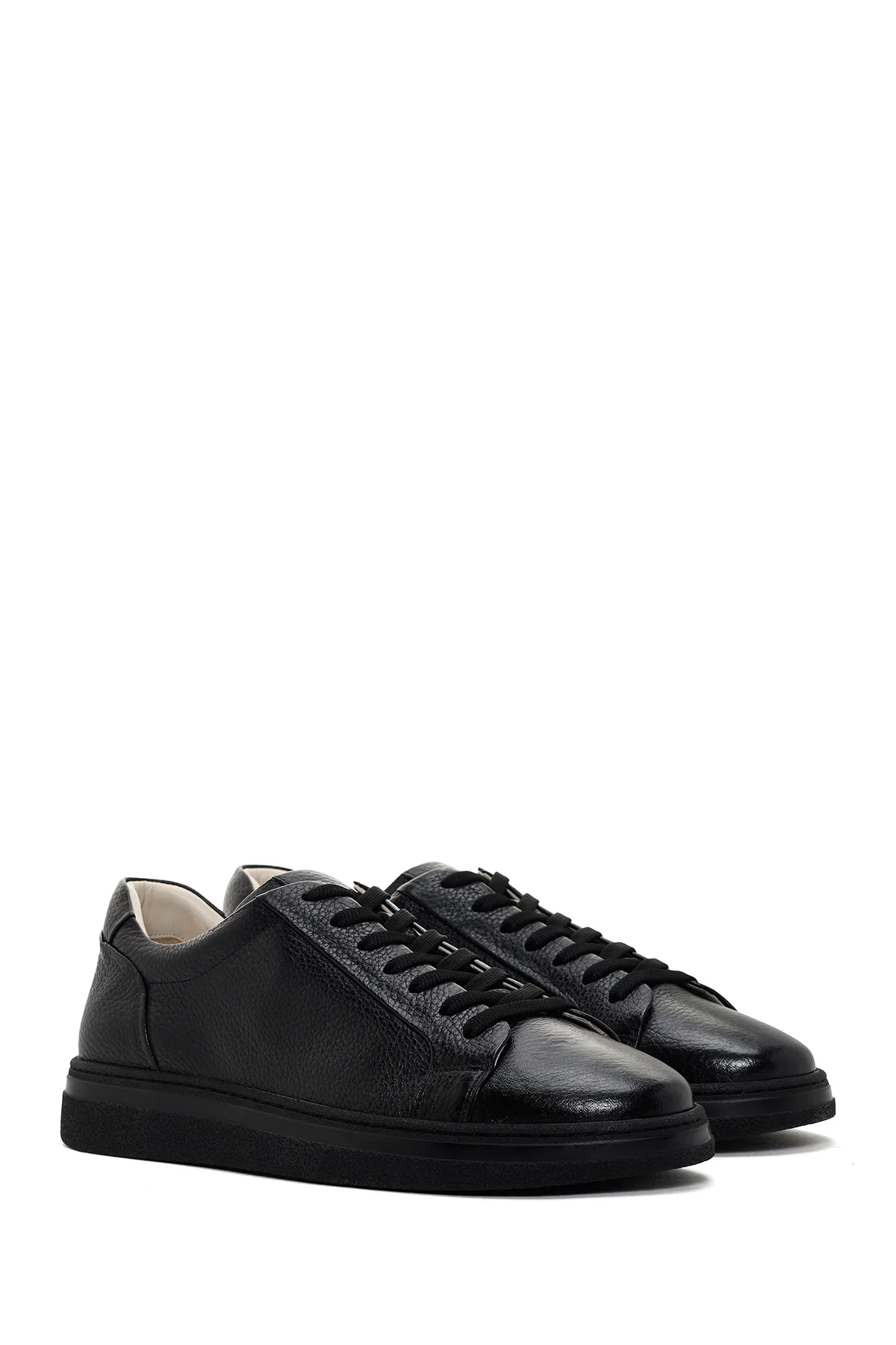 Erkek Siyah Bağcıklı Deri Sneaker - Image 3