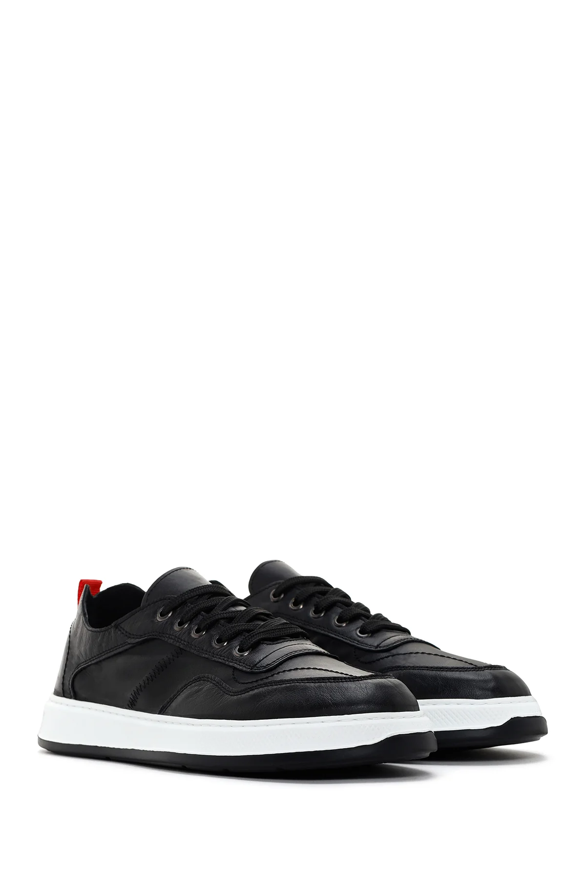 Erkek Siyah Bağcıklı Deri Sneaker - Image 3