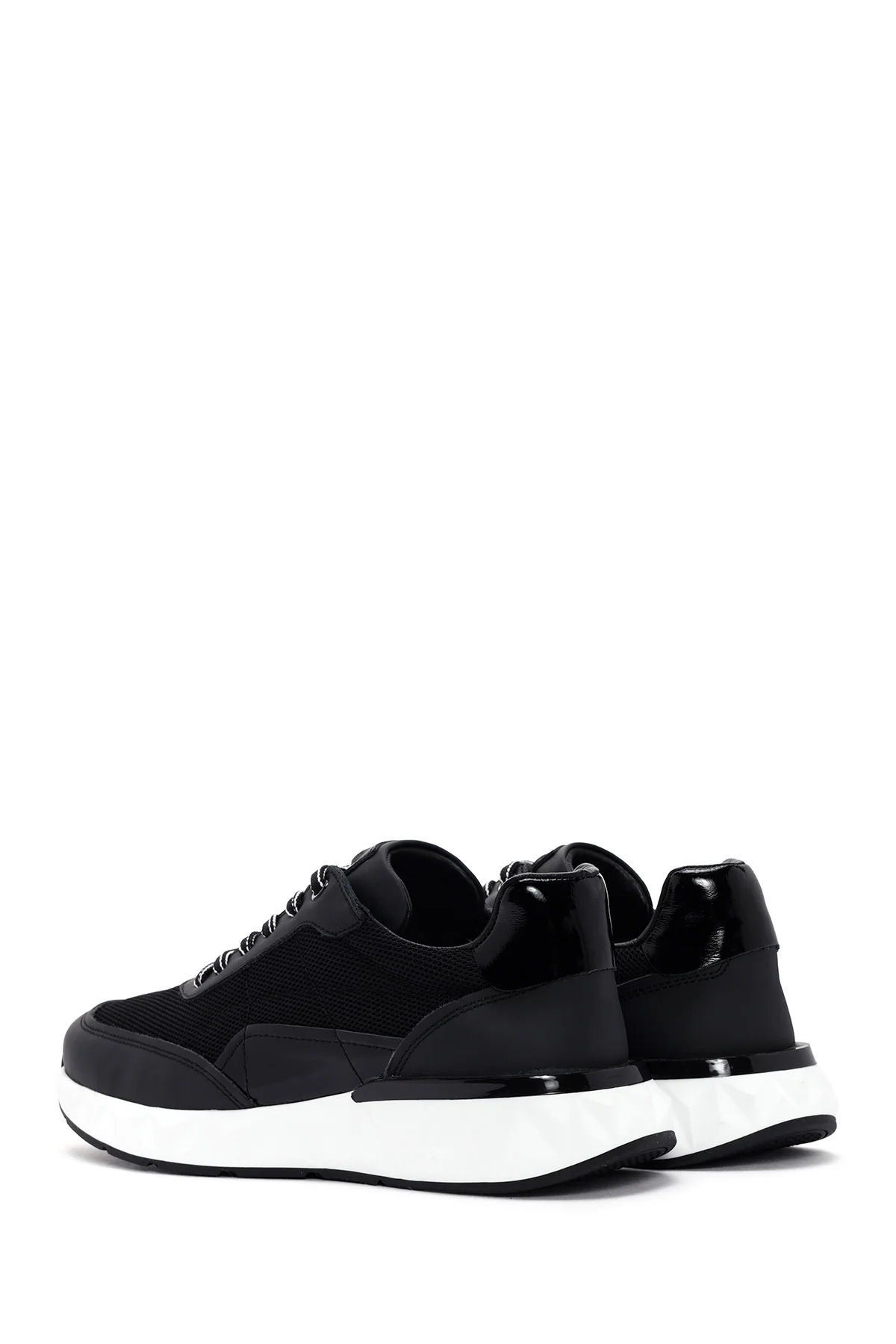 Erkek Siyah Bağcıklı Deri Sneaker - Image 5