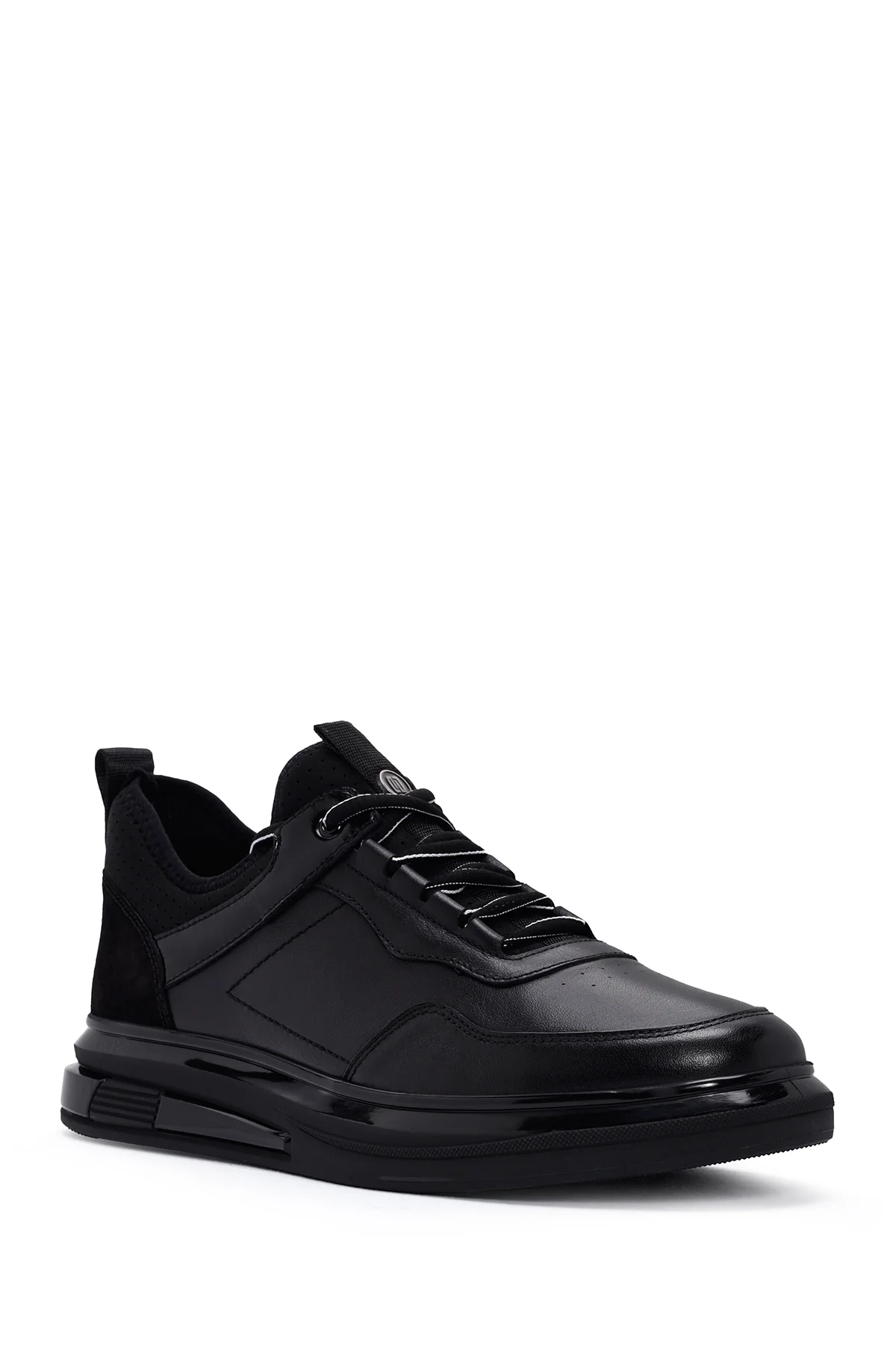 Erkek Siyah Bağcıklı Deri Sneaker - Image 5