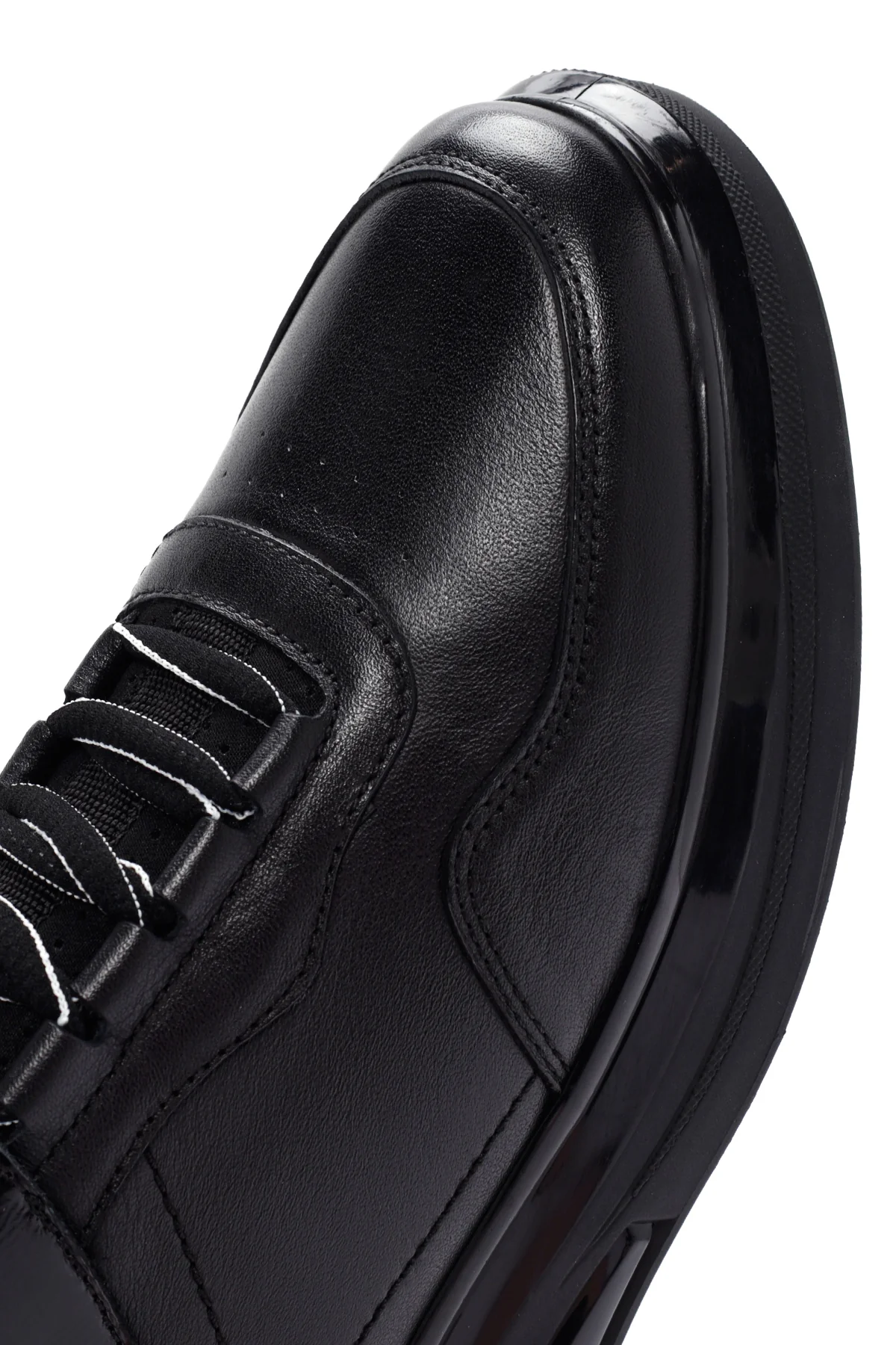 Erkek Siyah Bağcıklı Deri Sneaker - Image 9