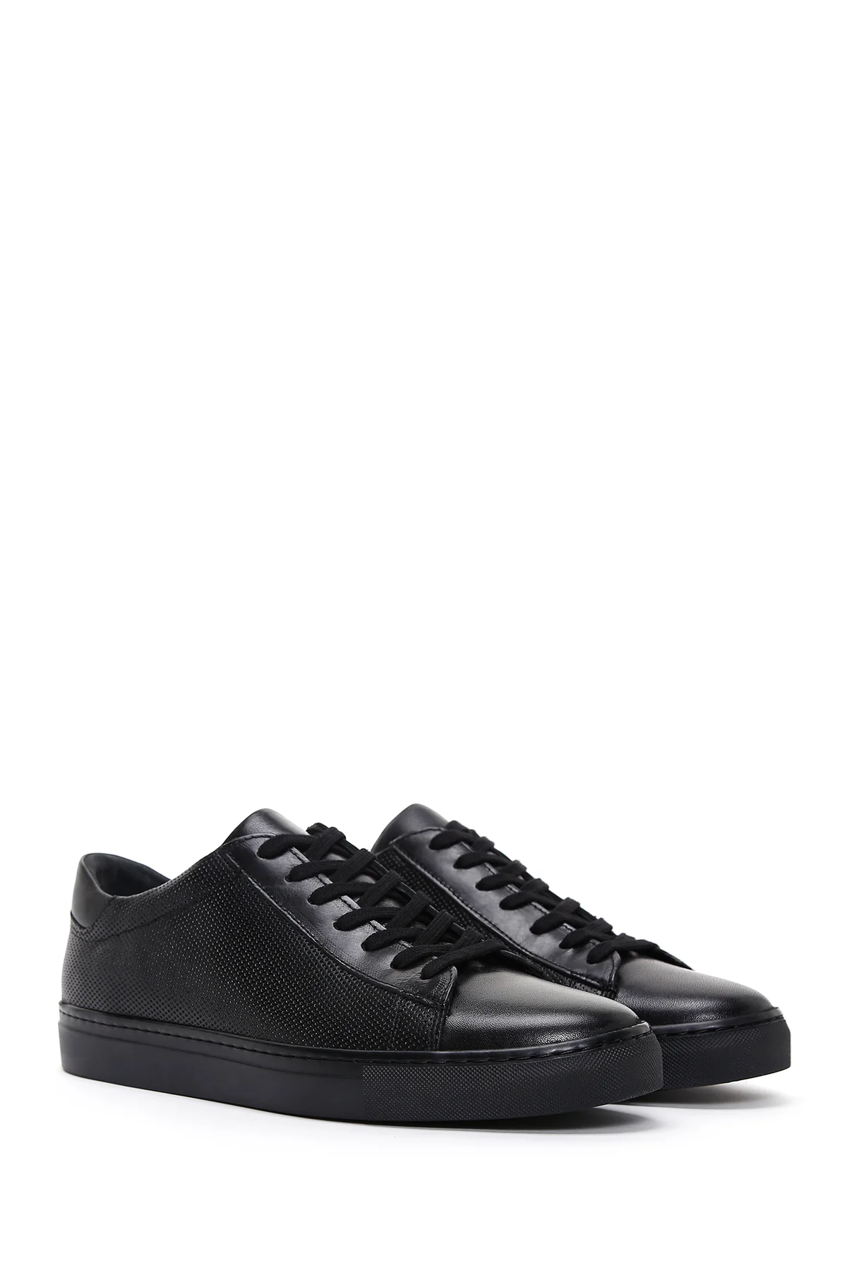 Erkek Siyah Bağcıklı Deri Sneaker - Image 3