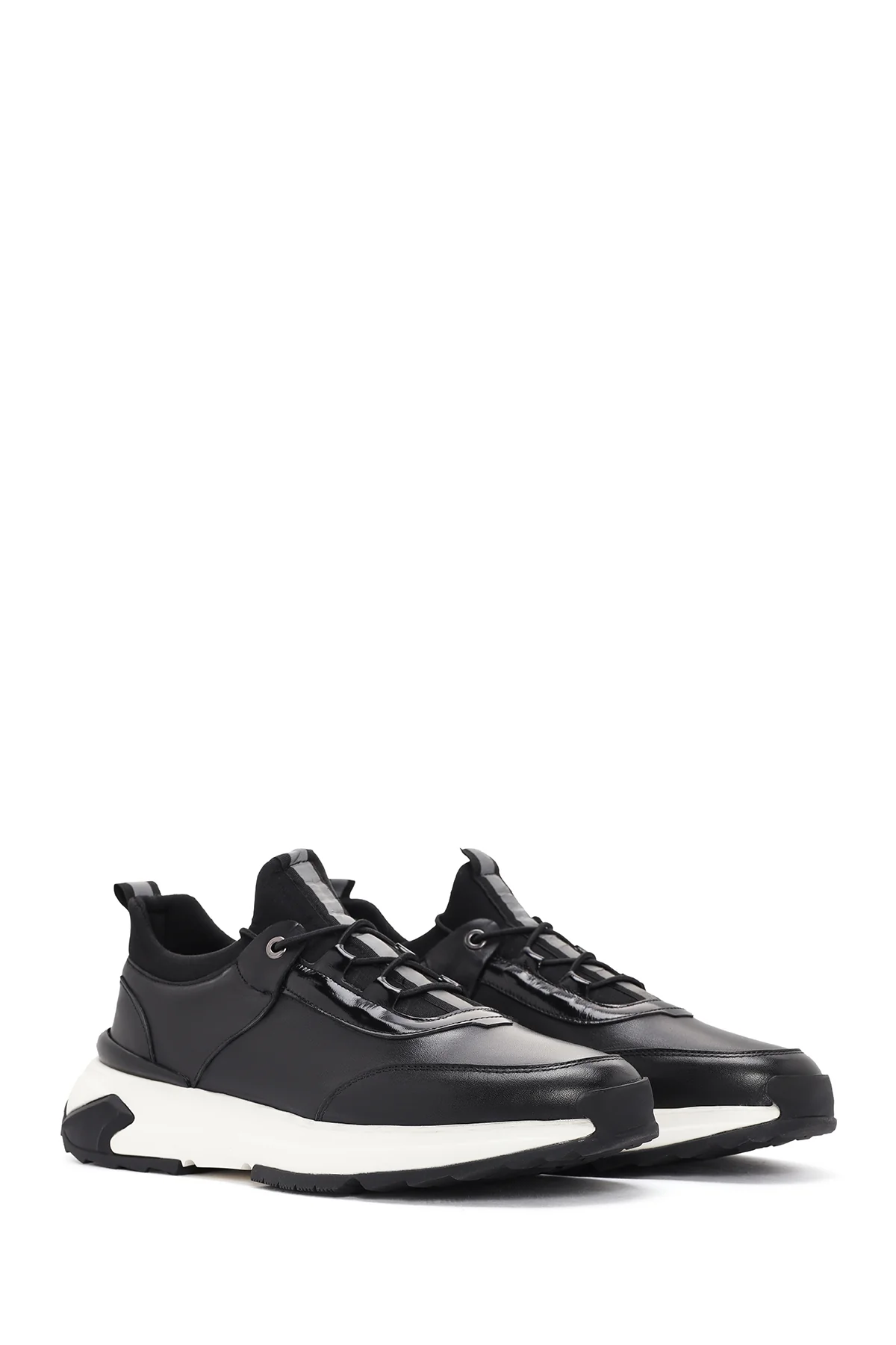 Erkek Siyah Bağcıklı Deri Sneaker - Image 3