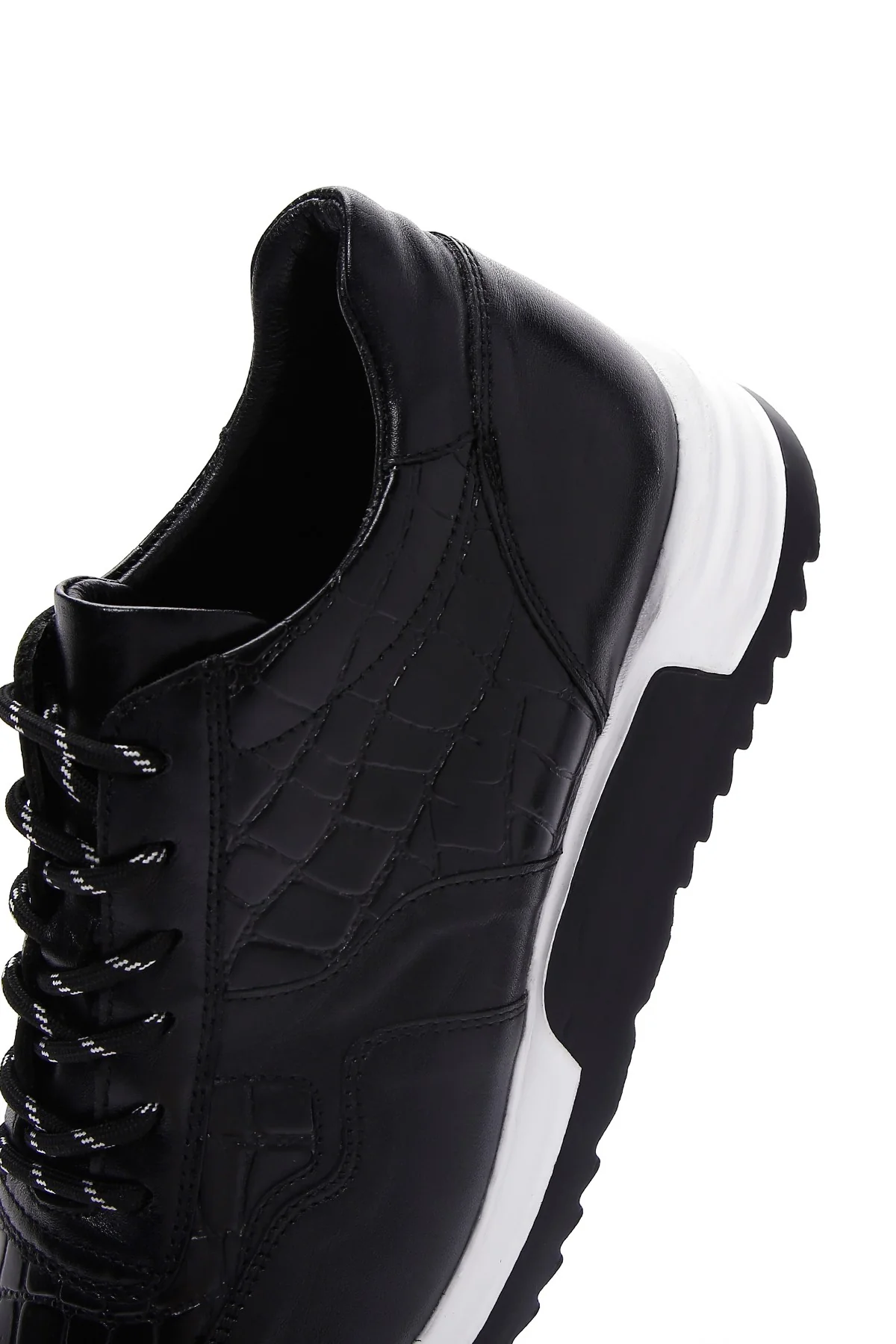 Erkek Siyah Bağcıklı Deri Sneaker - Image 8