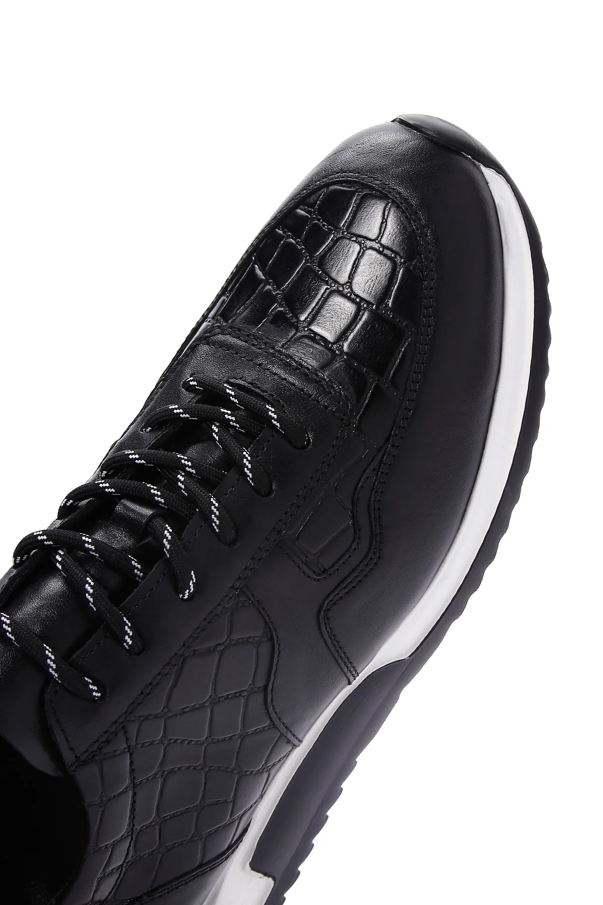 Erkek Siyah Bağcıklı Deri Sneaker - Image 9