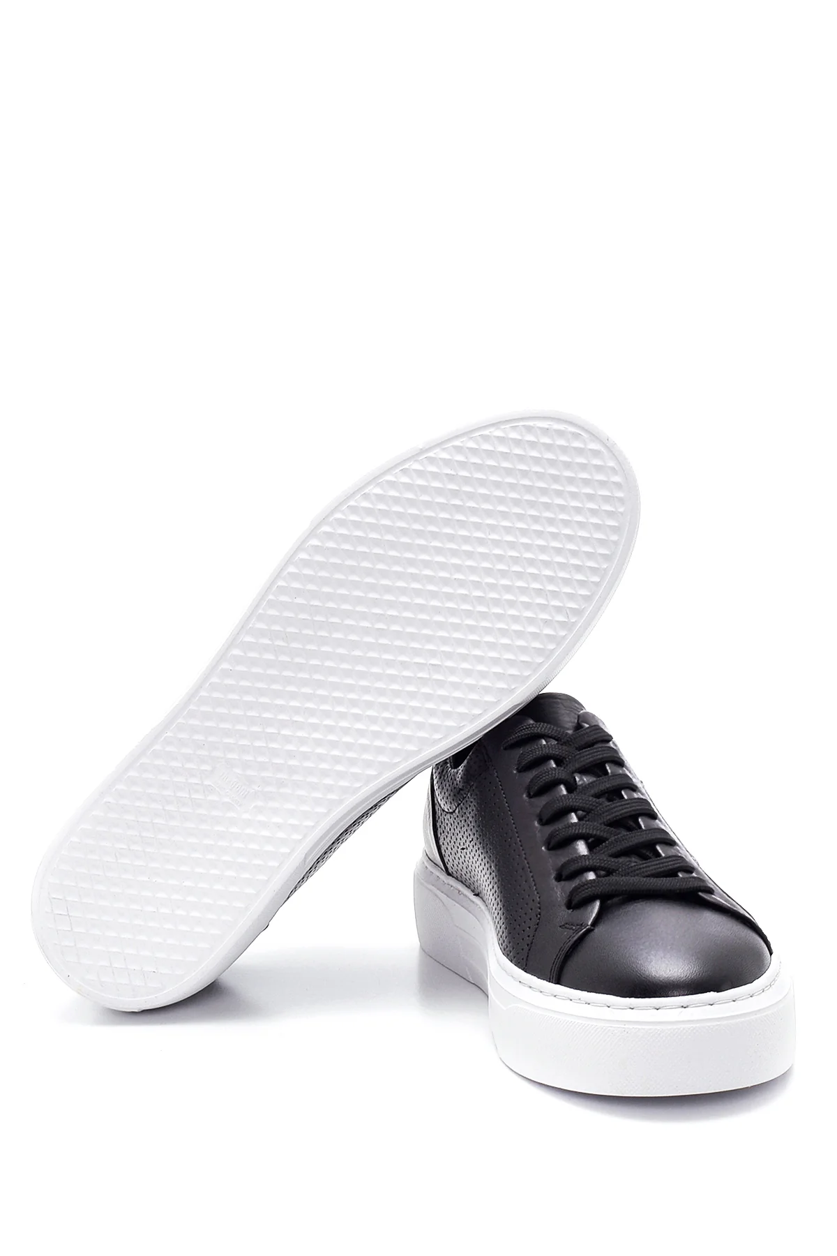 Erkek Siyah Bağcıklı Deri Sneaker - Image 5