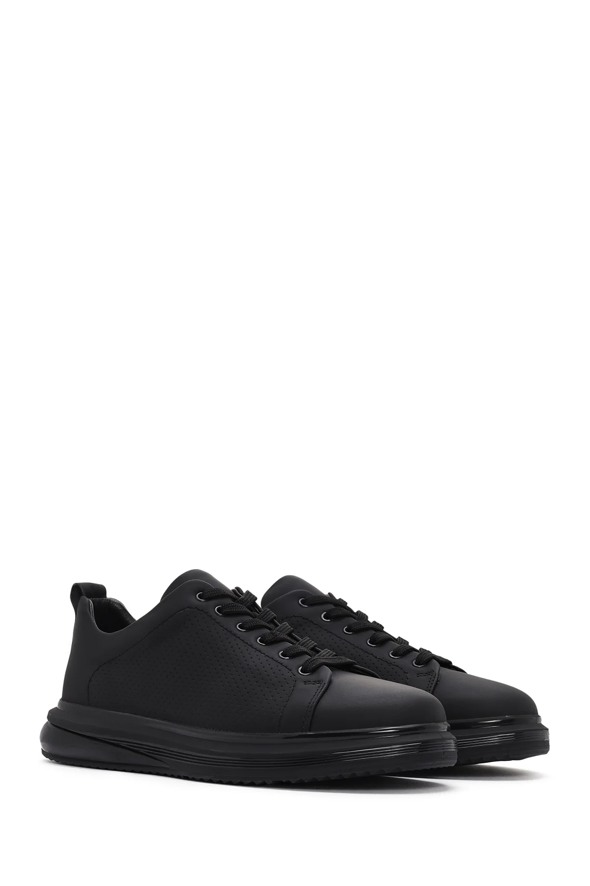 Erkek Siyah Bağcıklı Deri Sneaker - Image 3
