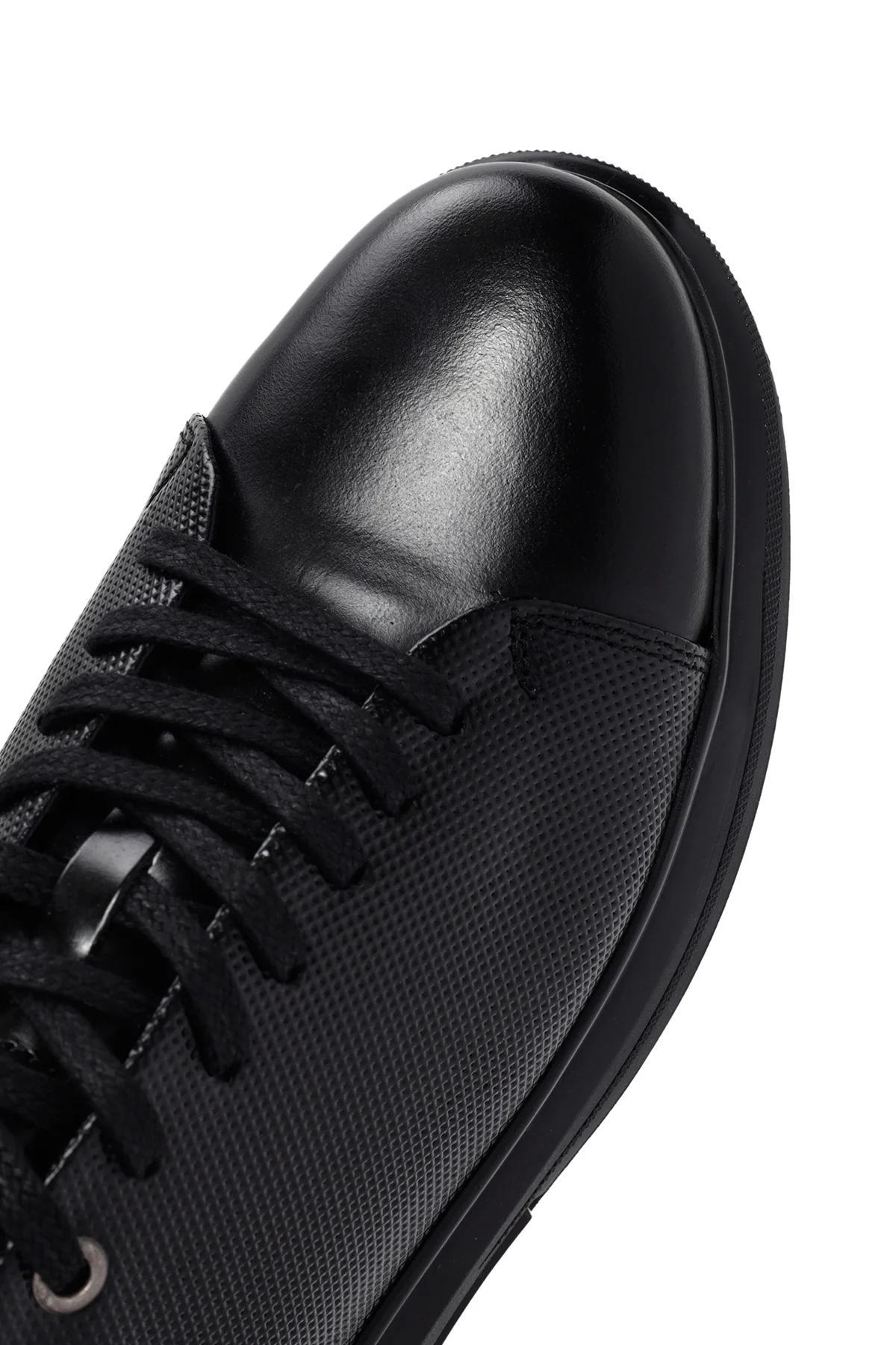 Erkek Siyah Bağcıklı Deri Sneaker - Image 10