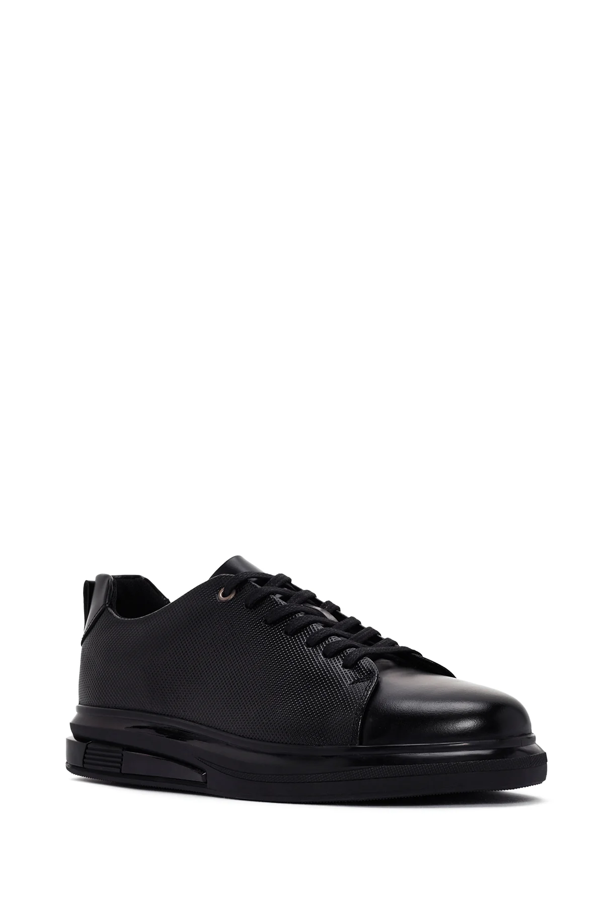 Erkek Siyah Bağcıklı Deri Sneaker - Image 6