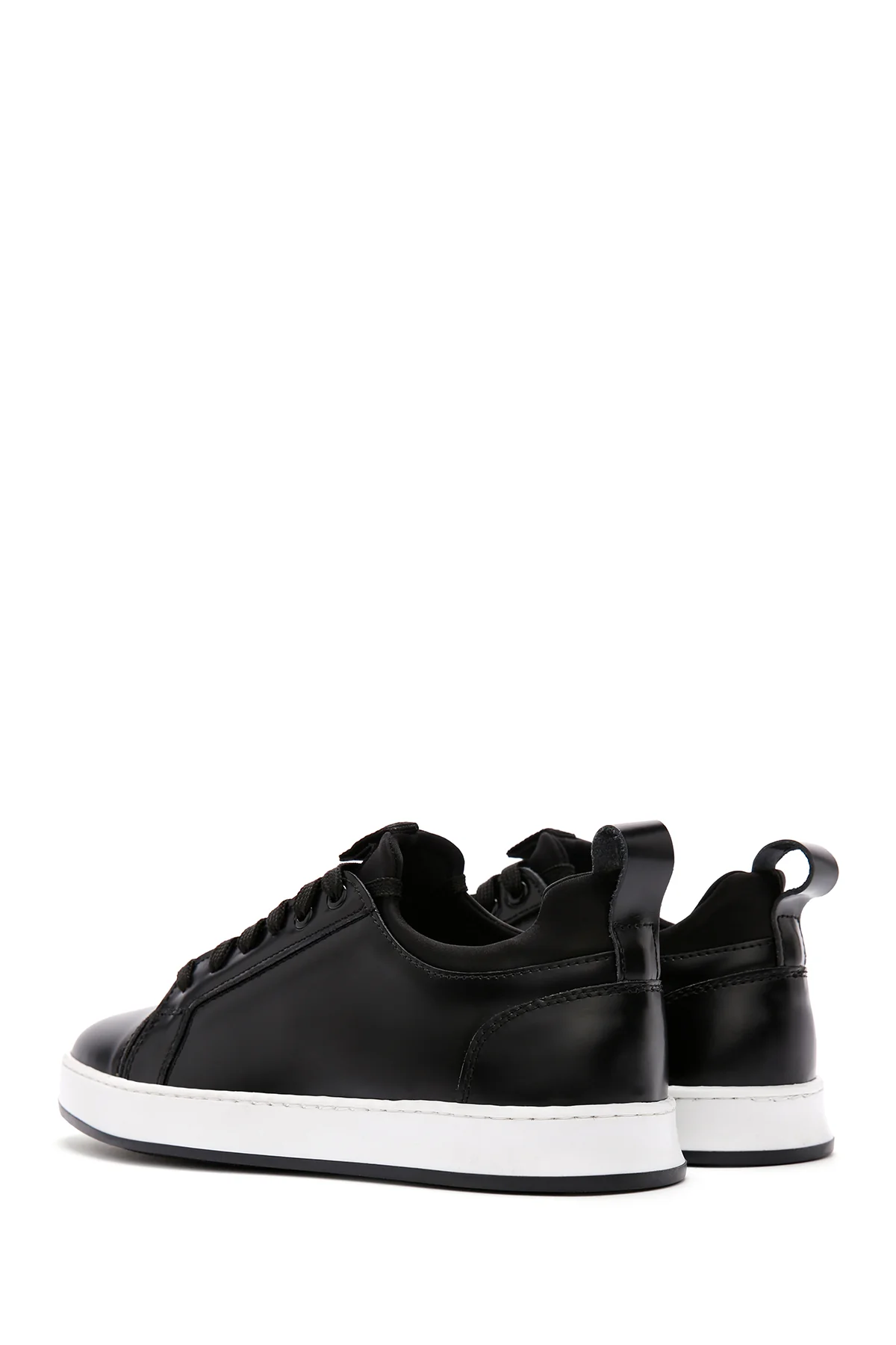 Erkek Siyah Bağcıklı Deri Sneaker - Image 5
