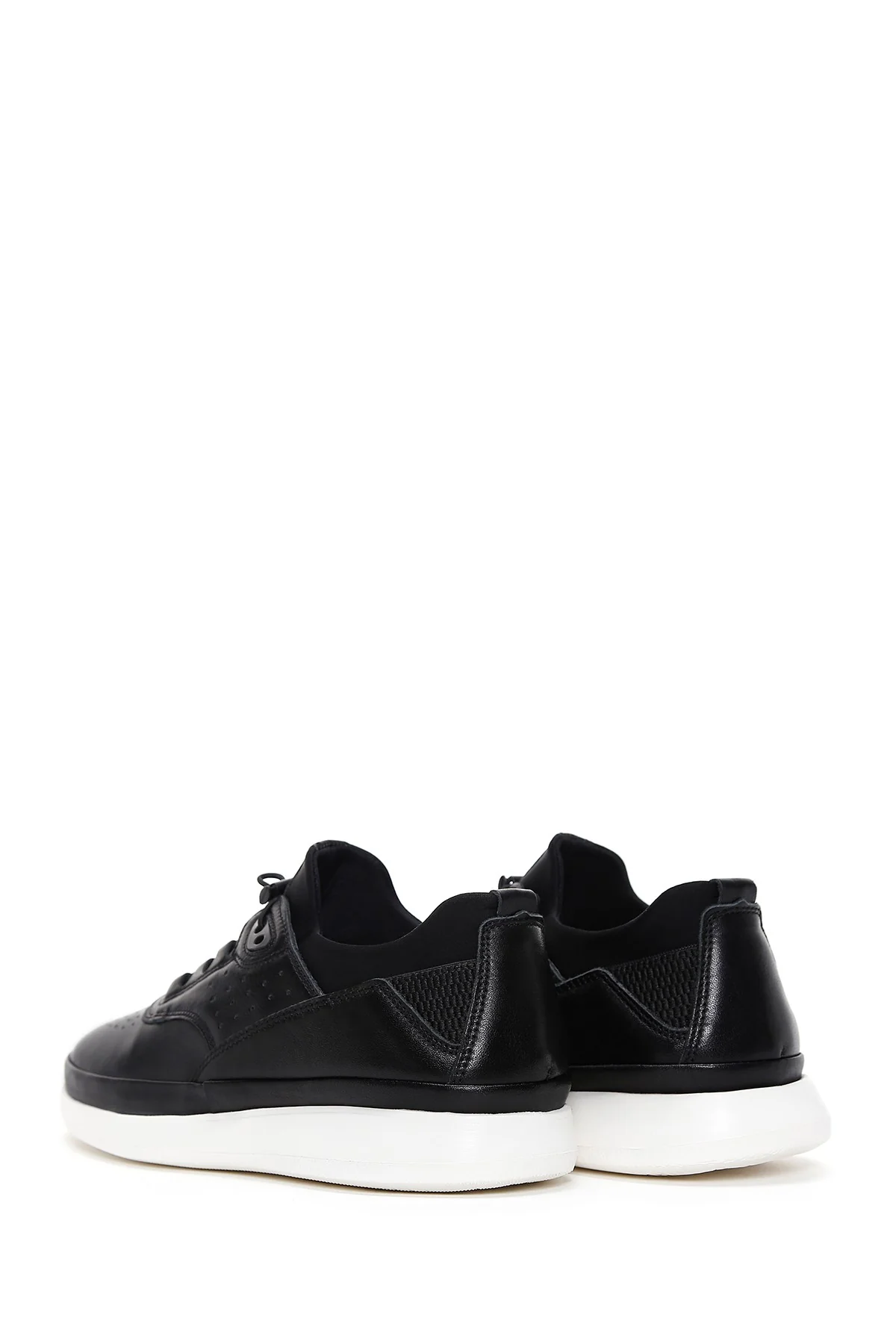 Erkek Siyah Bağcıklı Deri Sneaker - Image 5