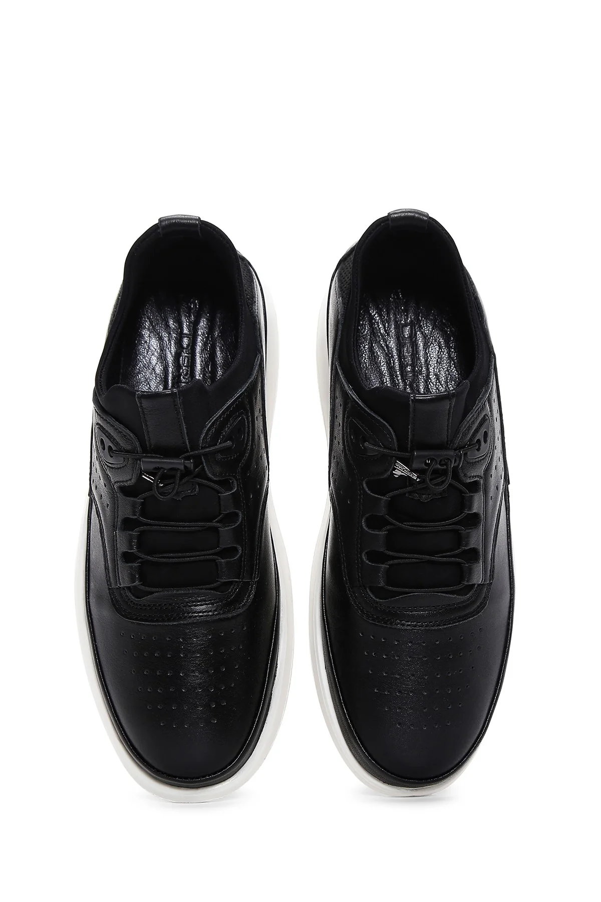 Erkek Siyah Bağcıklı Deri Sneaker - Image 6