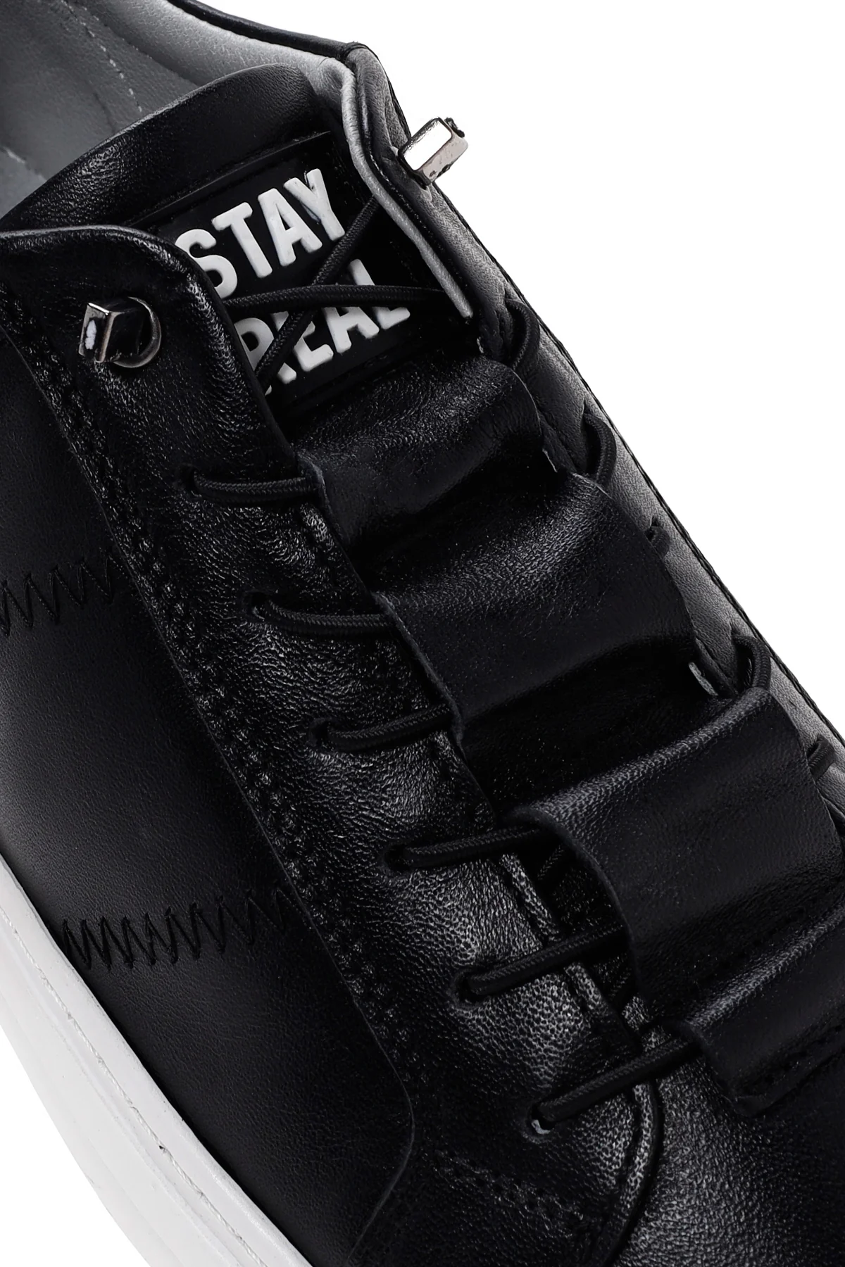 Erkek Siyah Bağcıklı Deri Sneaker - Image 10