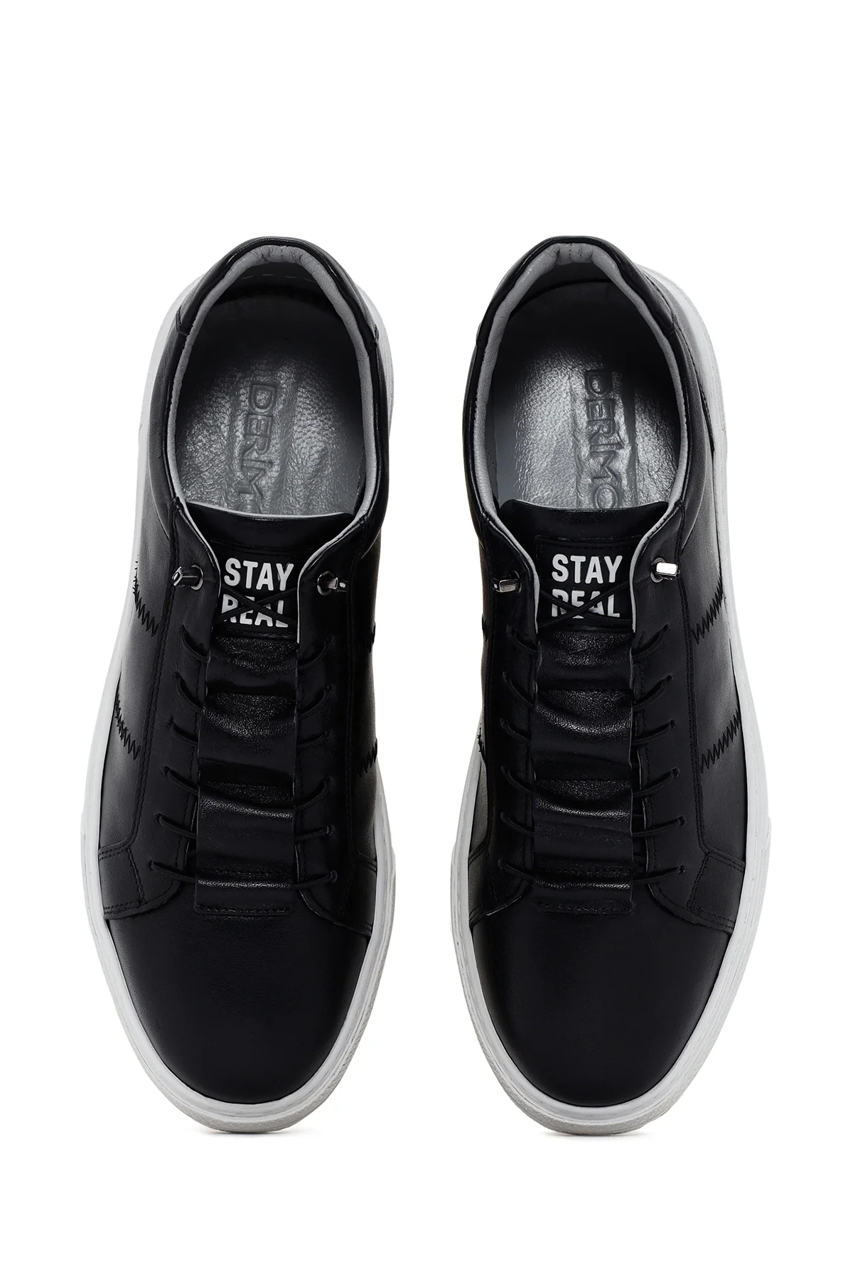 Erkek Siyah Bağcıklı Deri Sneaker - Image 6