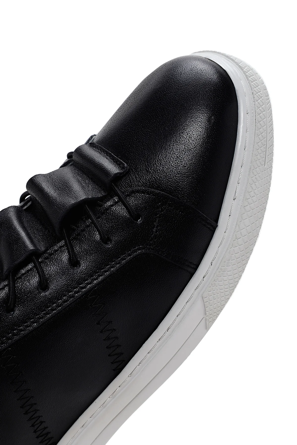 Erkek Siyah Bağcıklı Deri Sneaker - Image 9