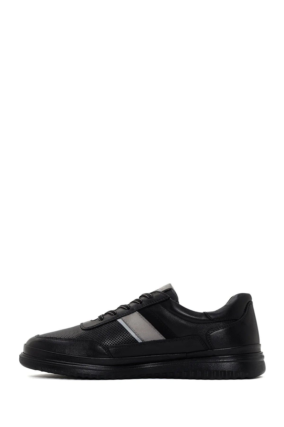 Erkek Siyah Bağcıklı Deri Sneaker - Image 2