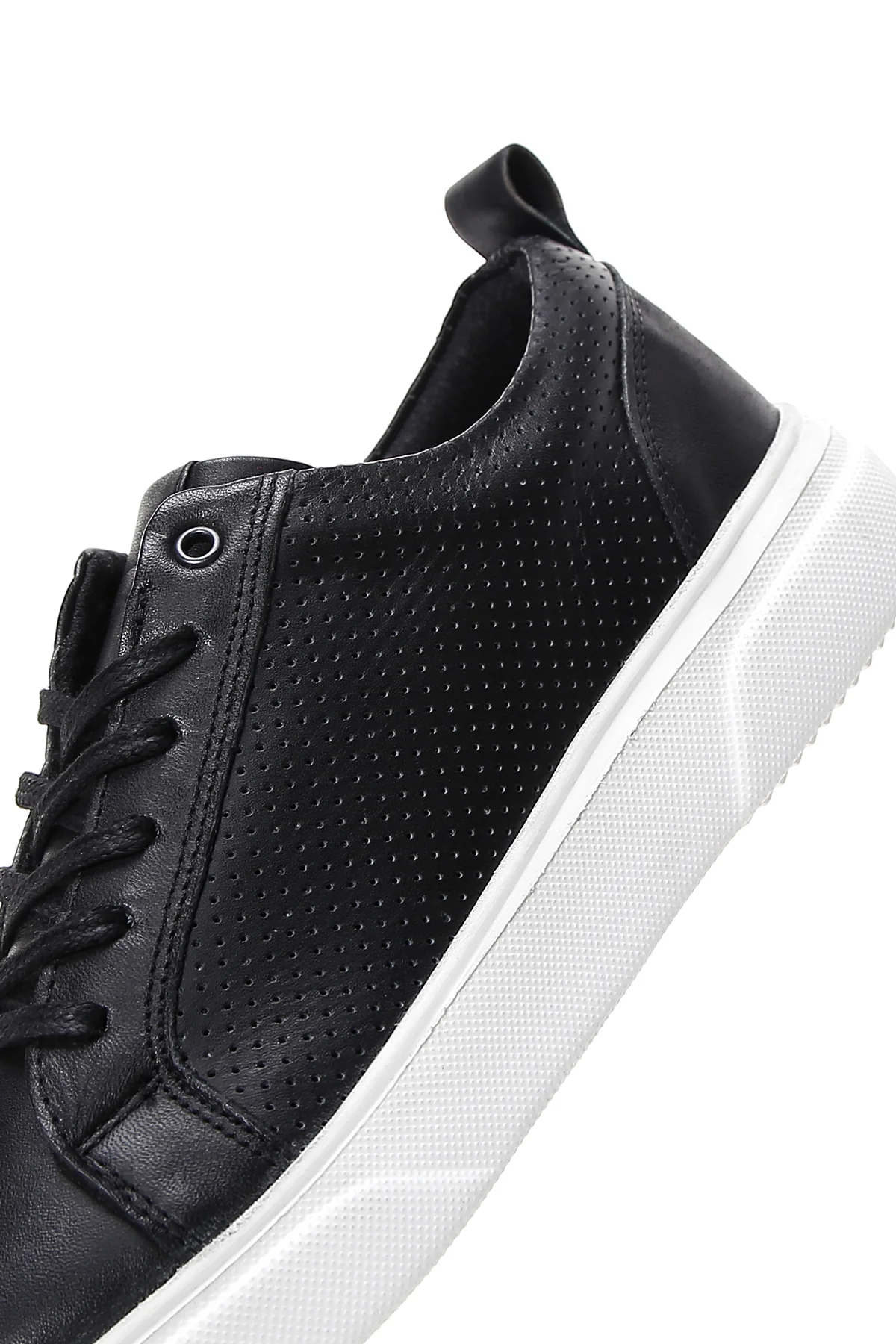 Erkek Siyah Bağcıklı Deri Sneaker - Image 7