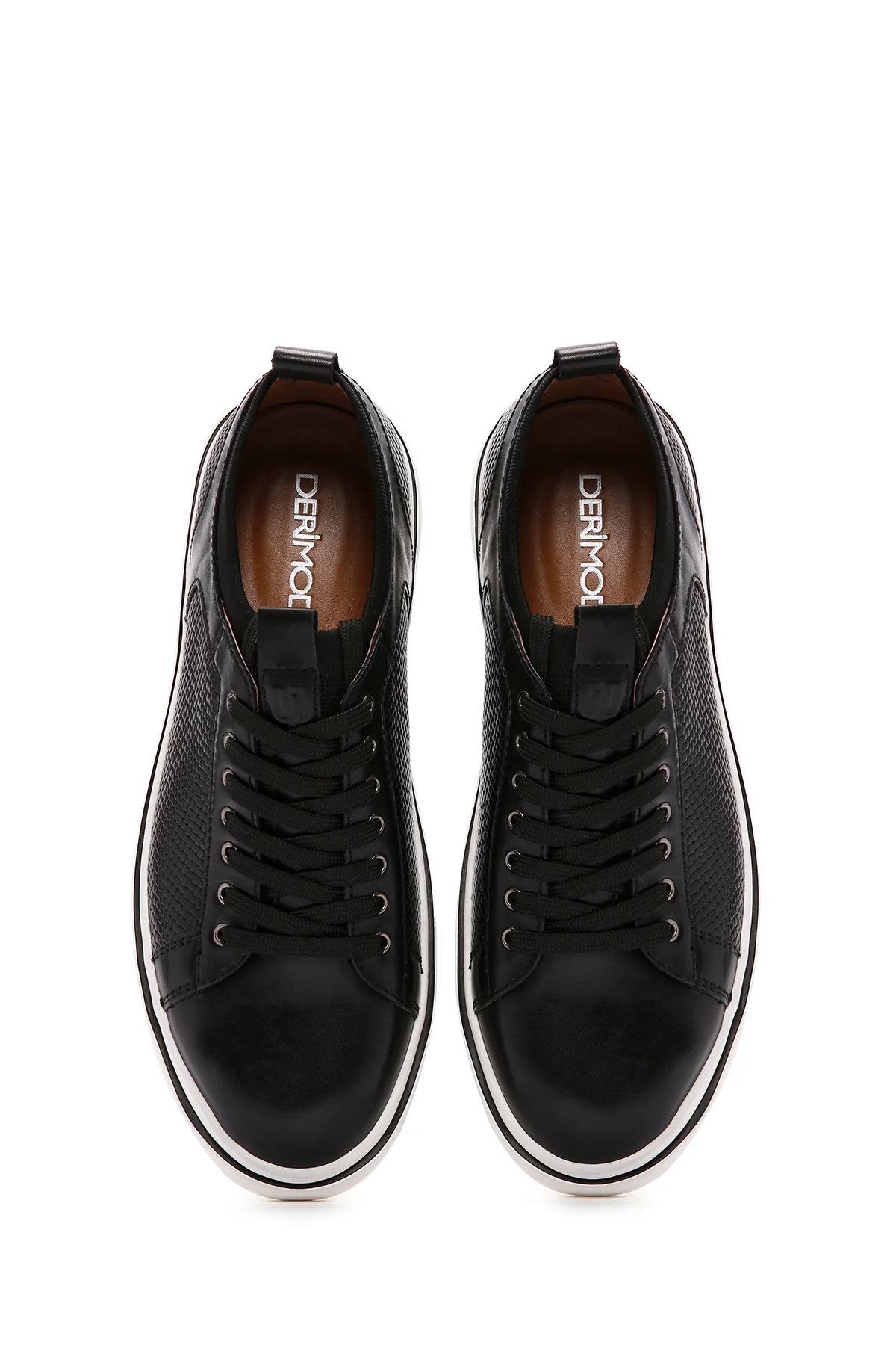 Erkek Siyah Bağcıklı Deri Sneaker - Image 7