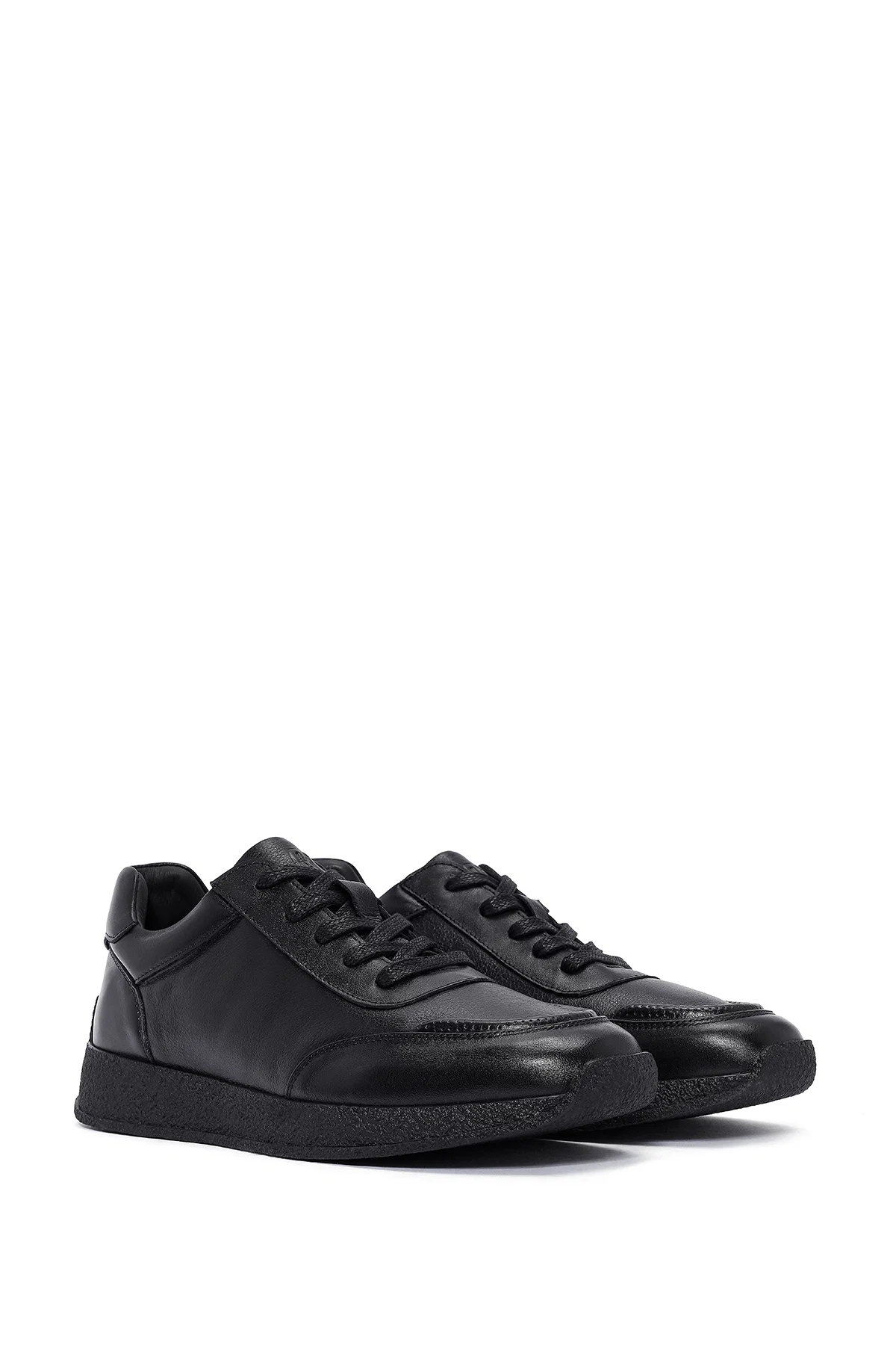 Erkek Siyah Bağcıklı Deri Sneaker - Image 3