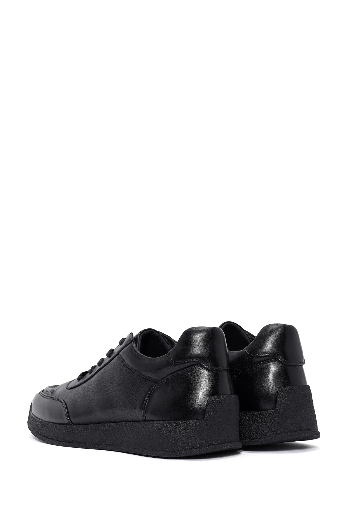 Erkek Siyah Bağcıklı Deri Sneaker - Image 5