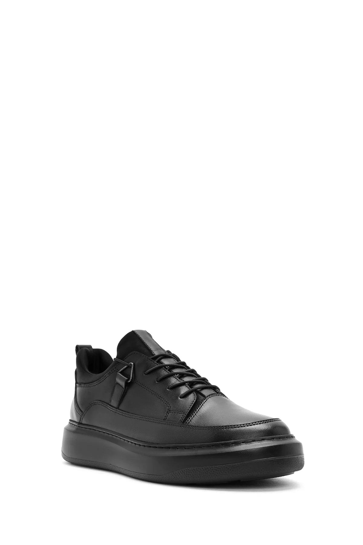 Erkek Siyah Bağcıklı Deri Sneaker - Image 6