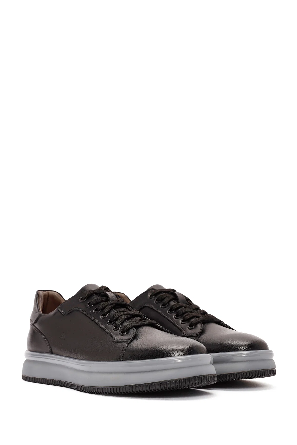 Erkek Siyah Bağcıklı Deri Sneaker - Image 3