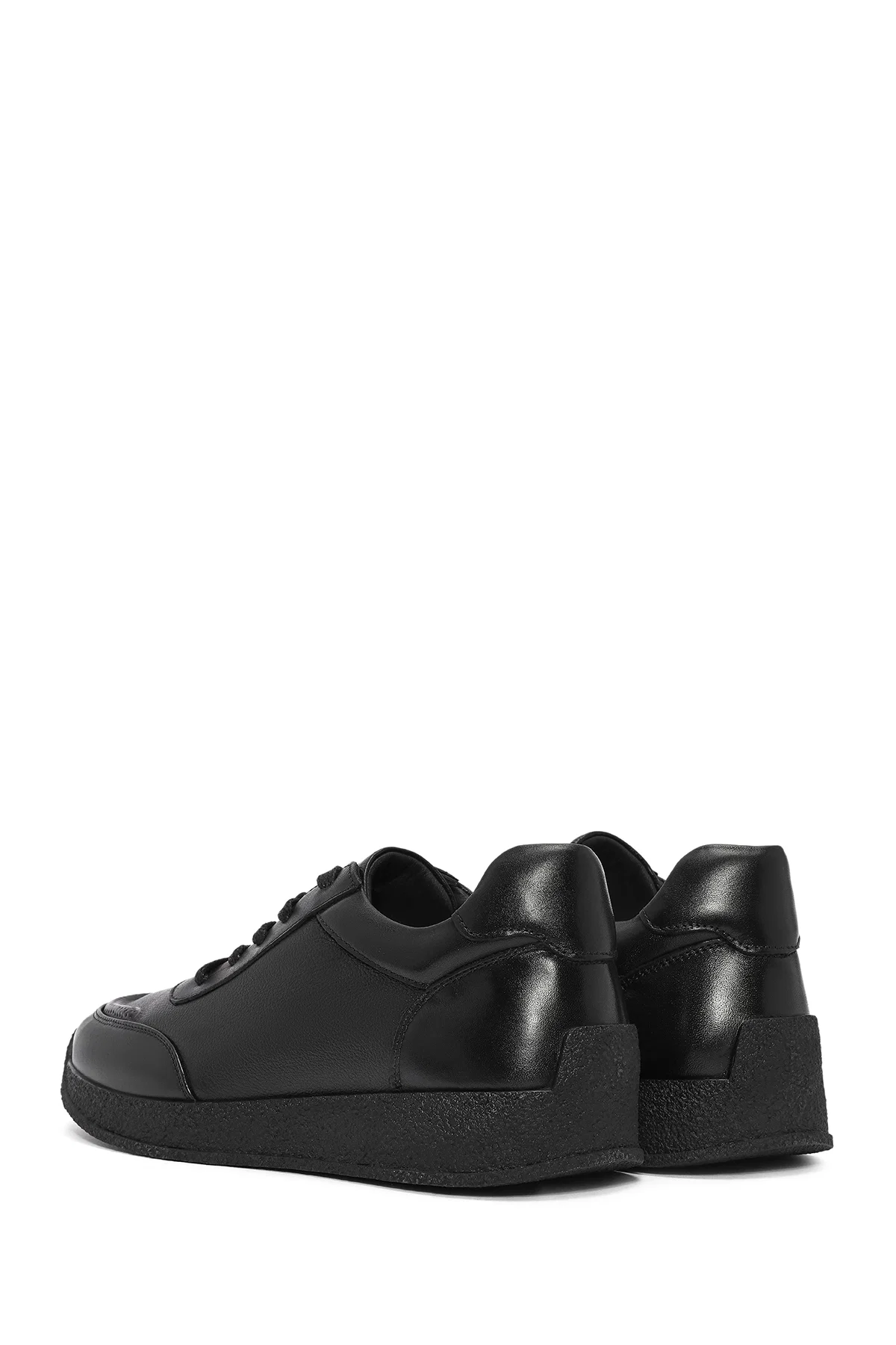Erkek Siyah Bağcıklı Deri Sneaker - Image 5