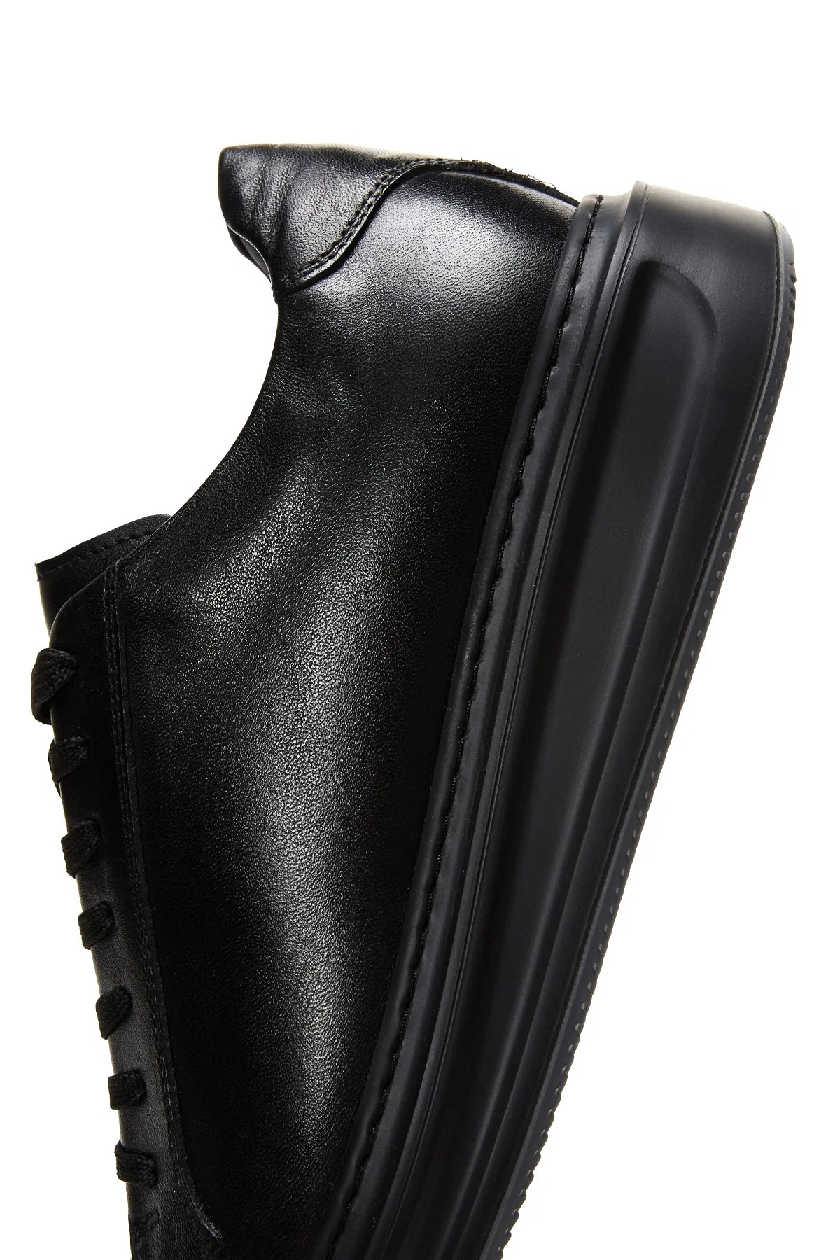 Erkek Siyah Bağcıklı Deri Sneaker - Image 7