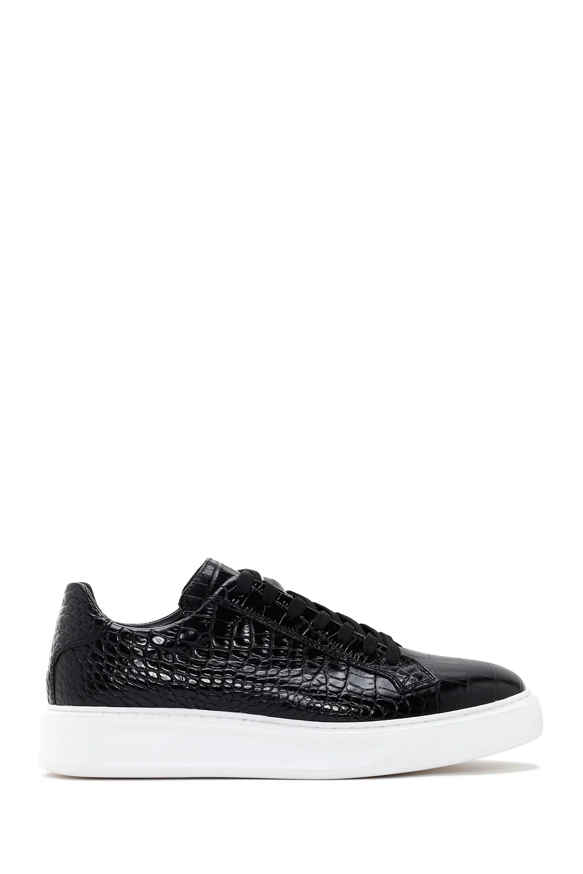 Erkek Siyah Bağcıklı Deri Sneaker - Image 2