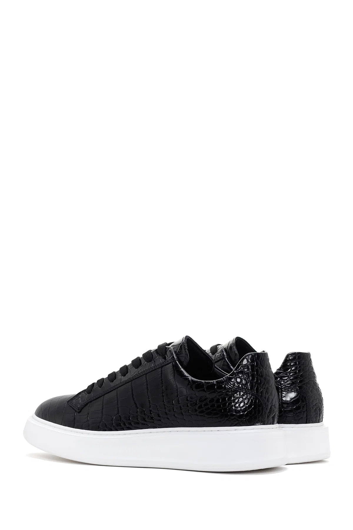 Erkek Siyah Bağcıklı Deri Sneaker - Image 6
