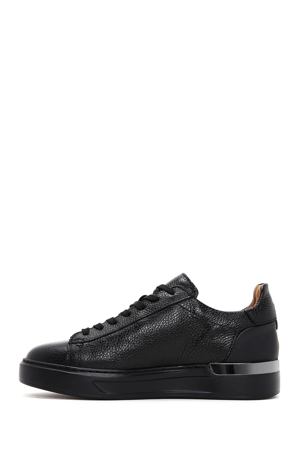 Erkek Siyah Bağcıklı Deri Sneaker - Image 2