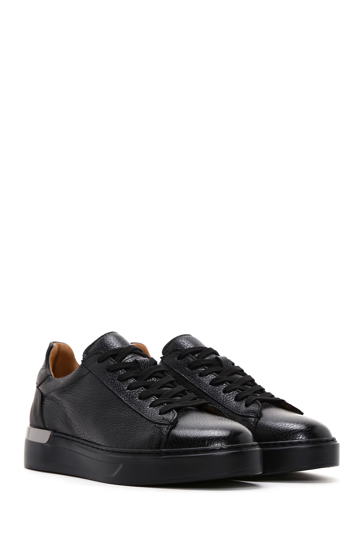 Erkek Siyah Bağcıklı Deri Sneaker - Image 3