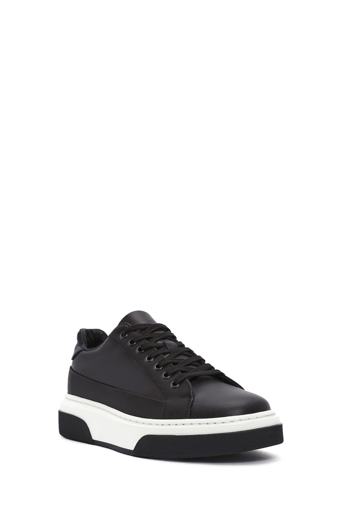 Erkek Siyah Bağcıklı Deri Sneaker - Image 6
