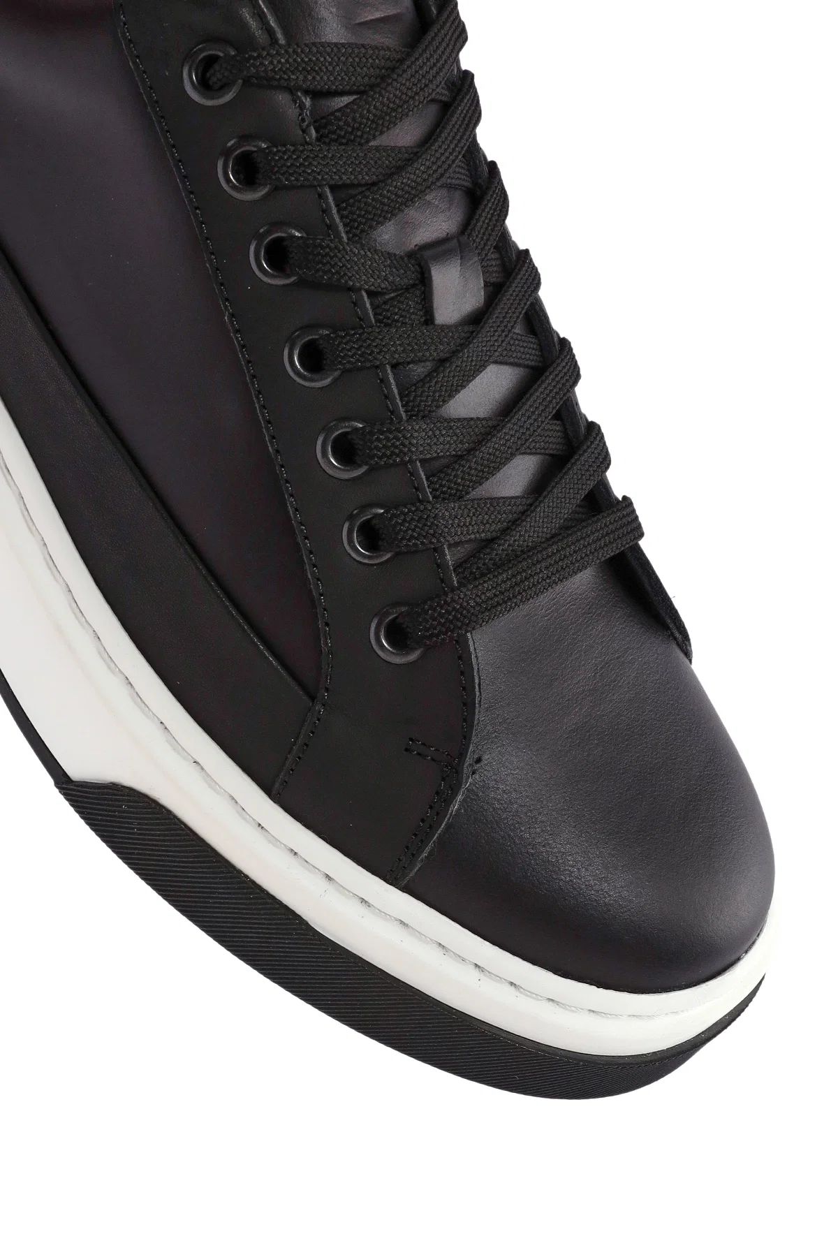 Erkek Siyah Bağcıklı Deri Sneaker - Image 9