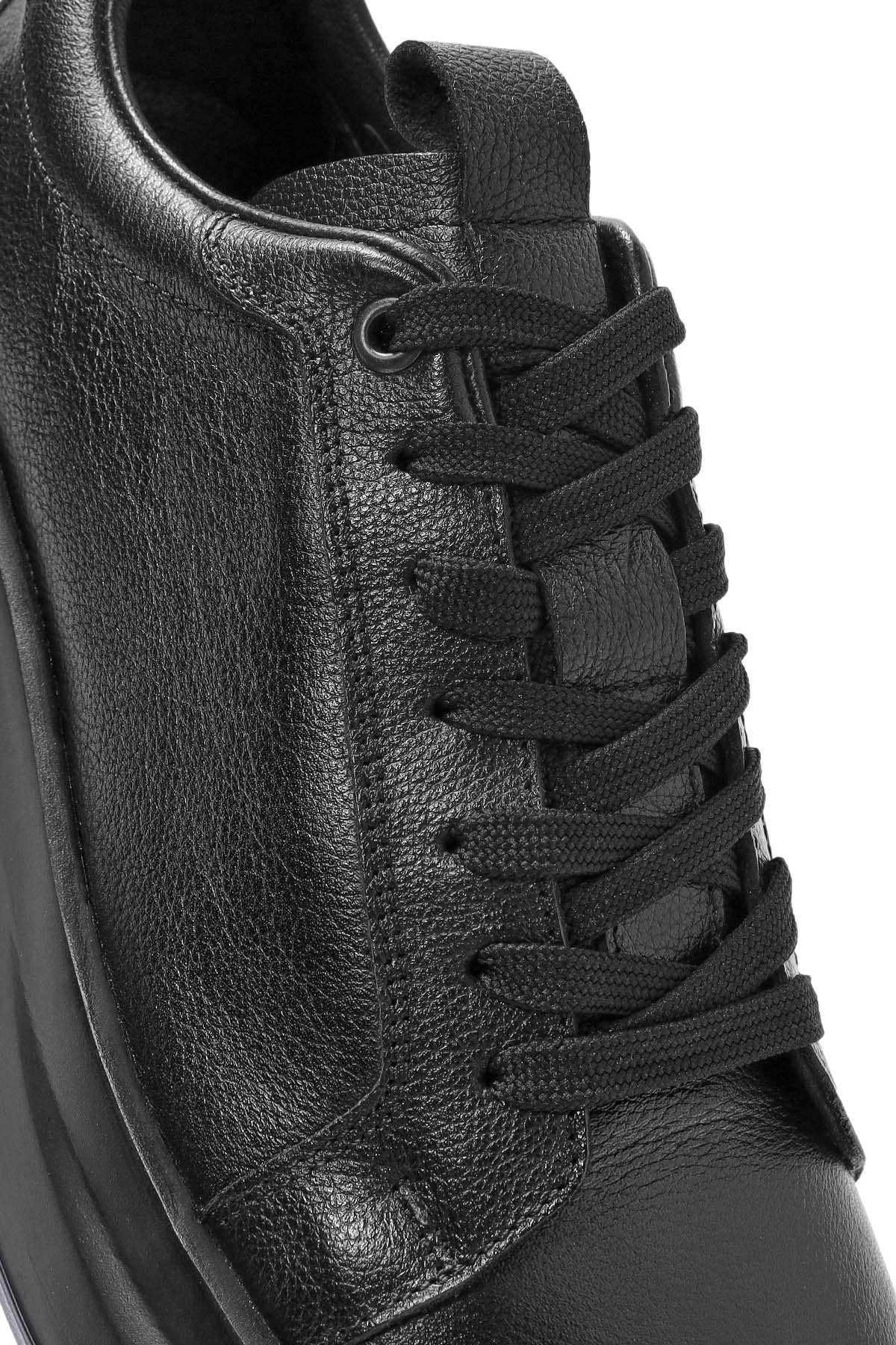 Erkek Siyah Bağcıklı Deri Sneaker - Image 9