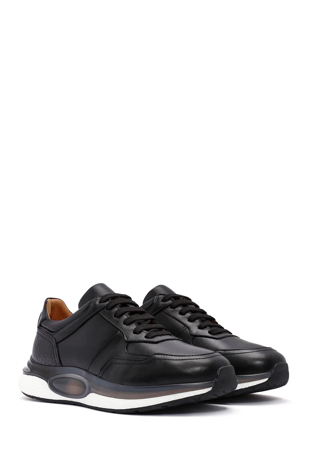 Erkek Siyah Bağcıklı Deri Sneaker - Image 3