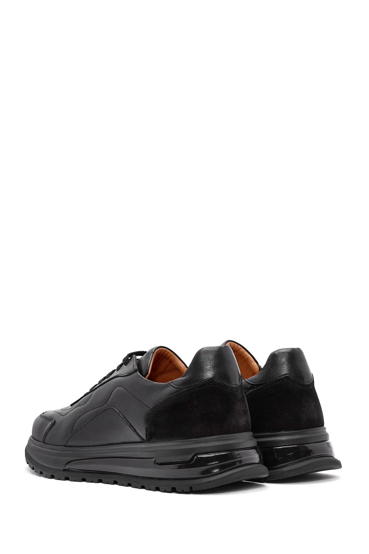 Erkek Siyah Bağcıklı Deri Sneaker - Image 5