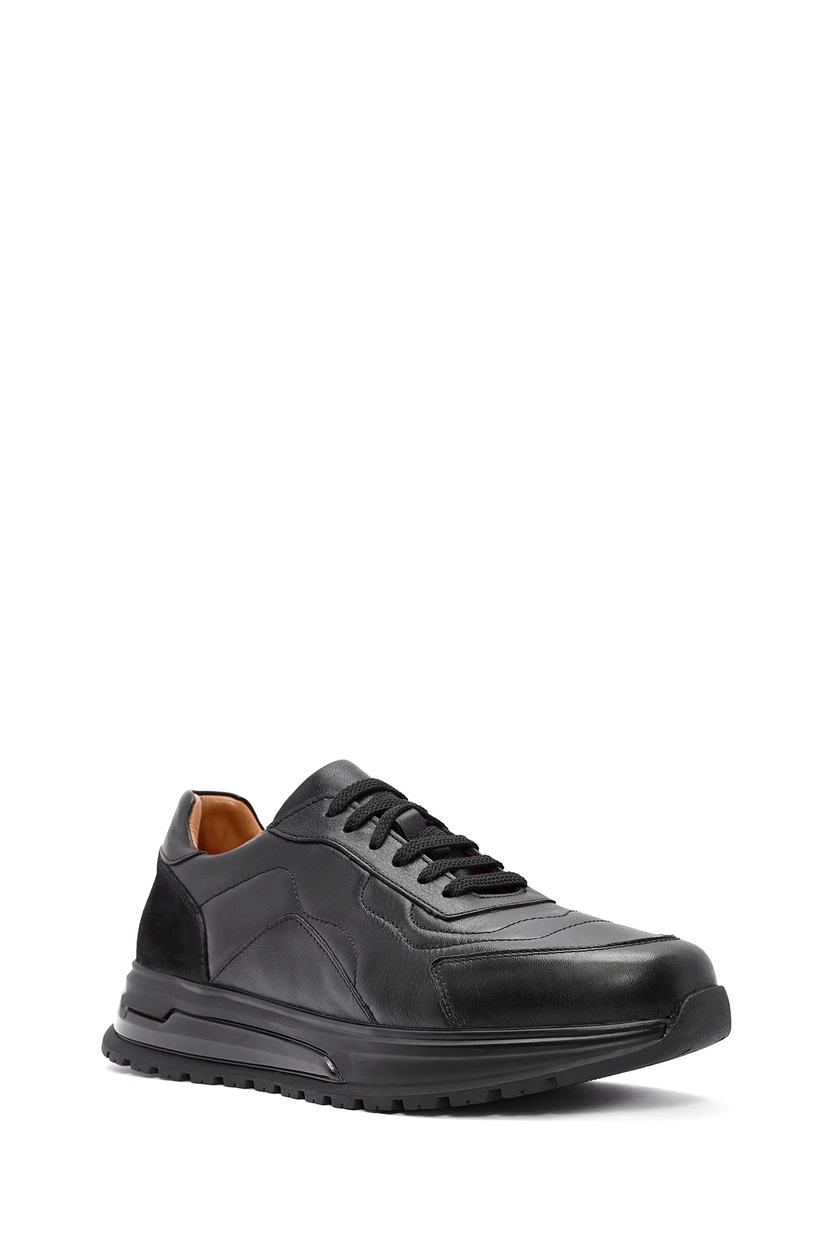 Erkek Siyah Bağcıklı Deri Sneaker - Image 6